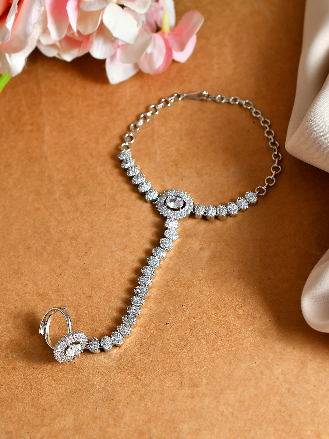 American Diamond Look Bridal Haath Phool Bracelet For Women & Girls