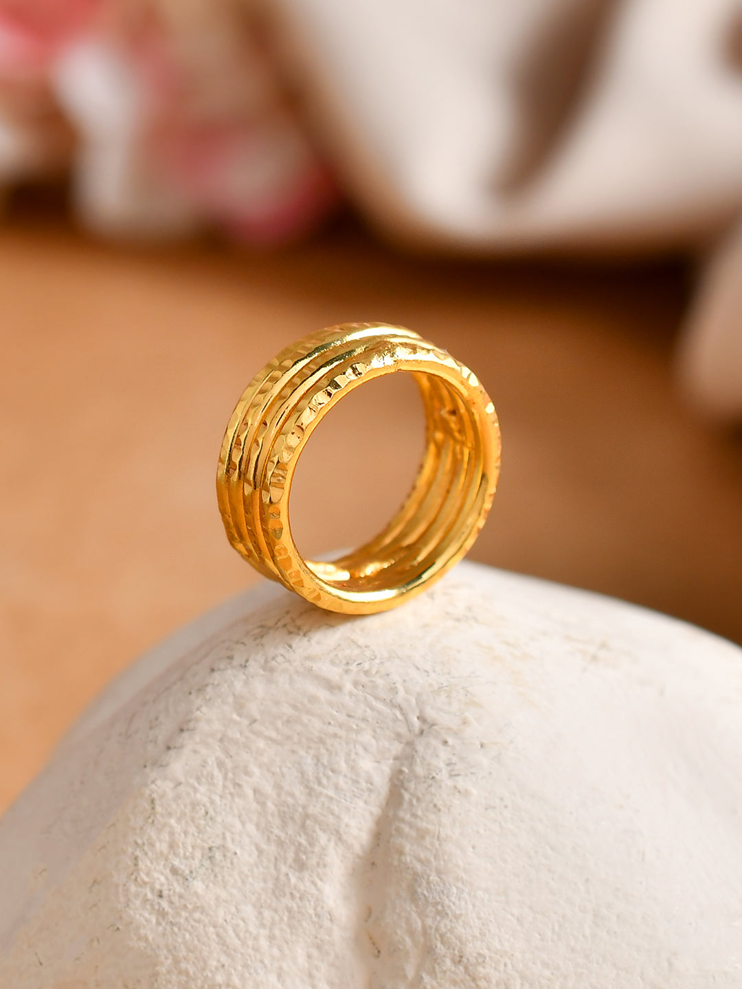 Gold-Plated Textured Multi-Layer Statement Ring For Women