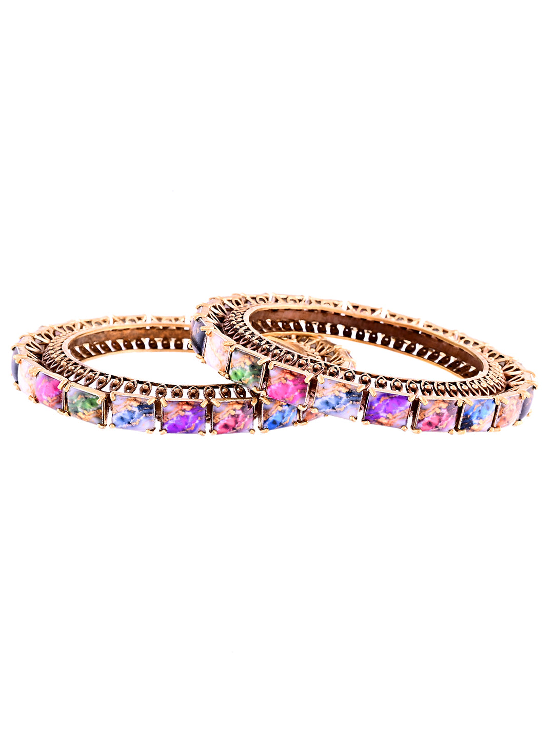 Antique Gold Multicolour Stone Bangle For Women & Girls | Traditional Ethnic Kada Set