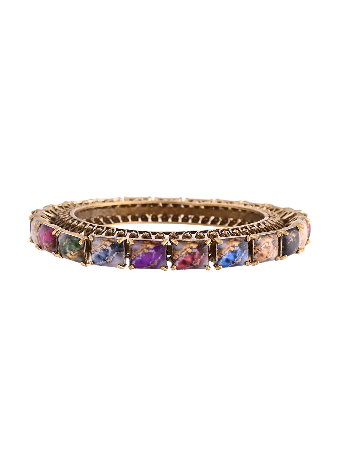 Antique Gold Multicolour Stone Bangle For Women & Girls | Traditional Ethnic Kada Set