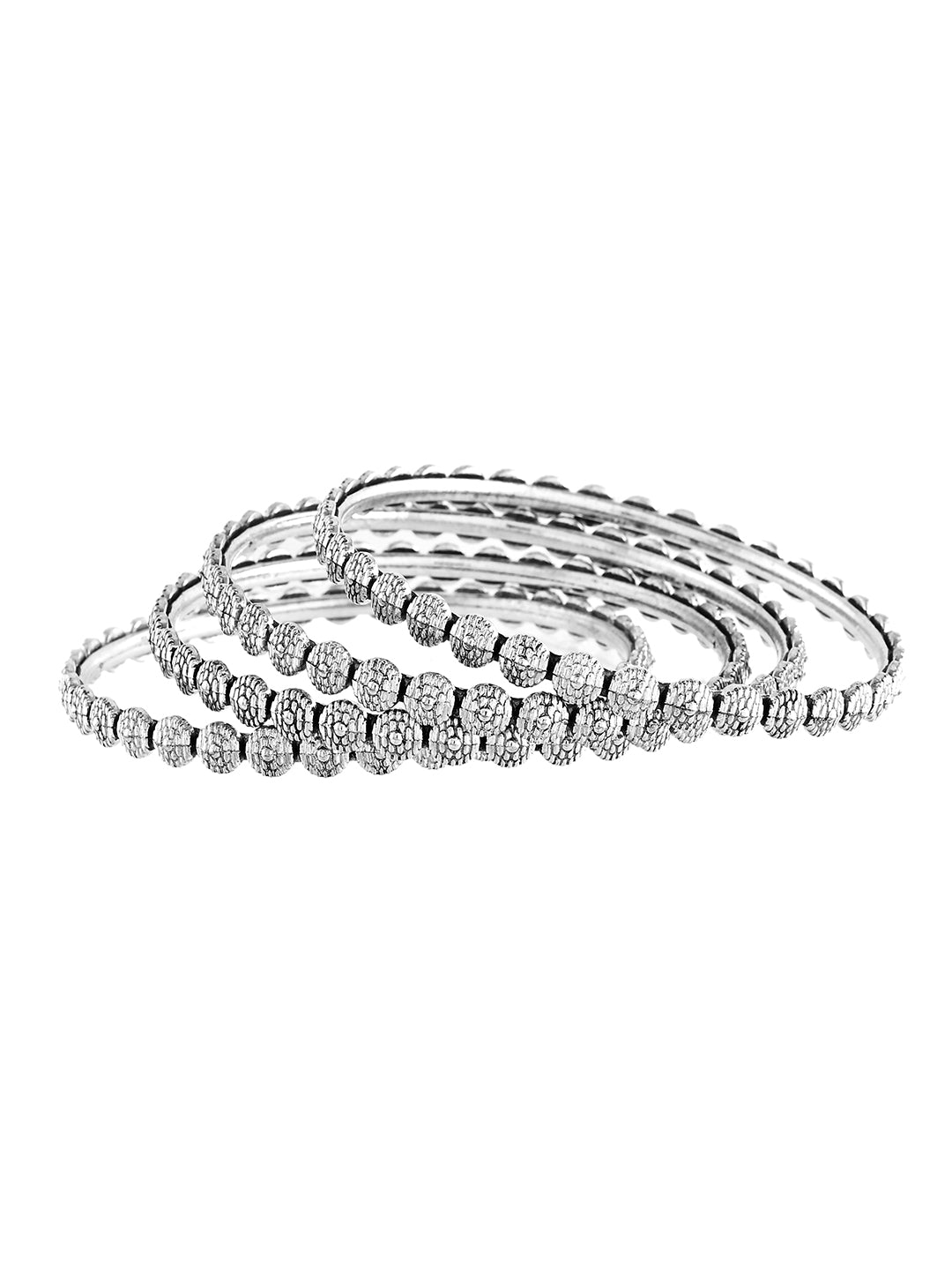 Oxidised Silver Textured Bangle Set For Women & Girls | Traditional Daily Wear Bangles