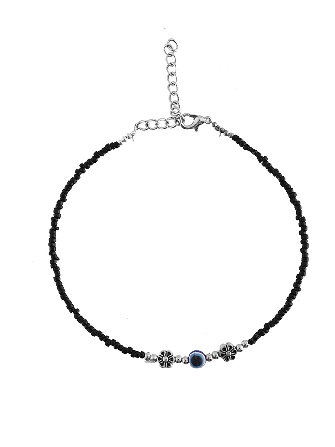 Black Beaded Evil Eye Silver-Plated Anklet For Women & Girls | Protection Nazar Anklet