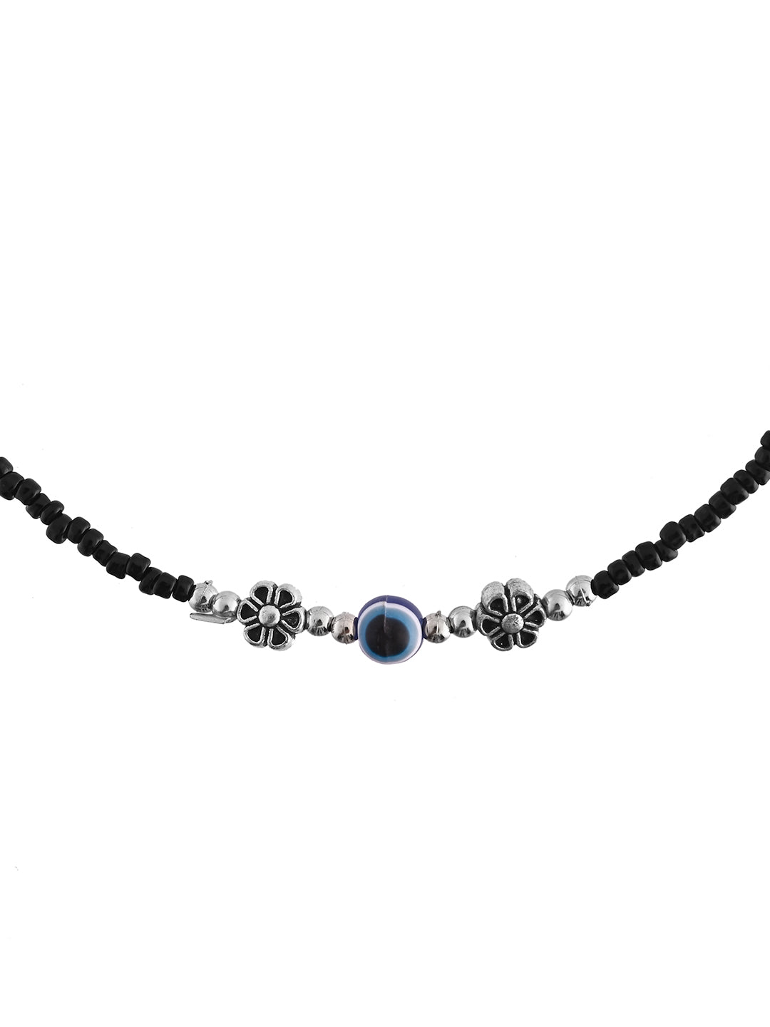Black Beaded Evil Eye Silver-Plated Anklet For Women & Girls | Protection Nazar Anklet