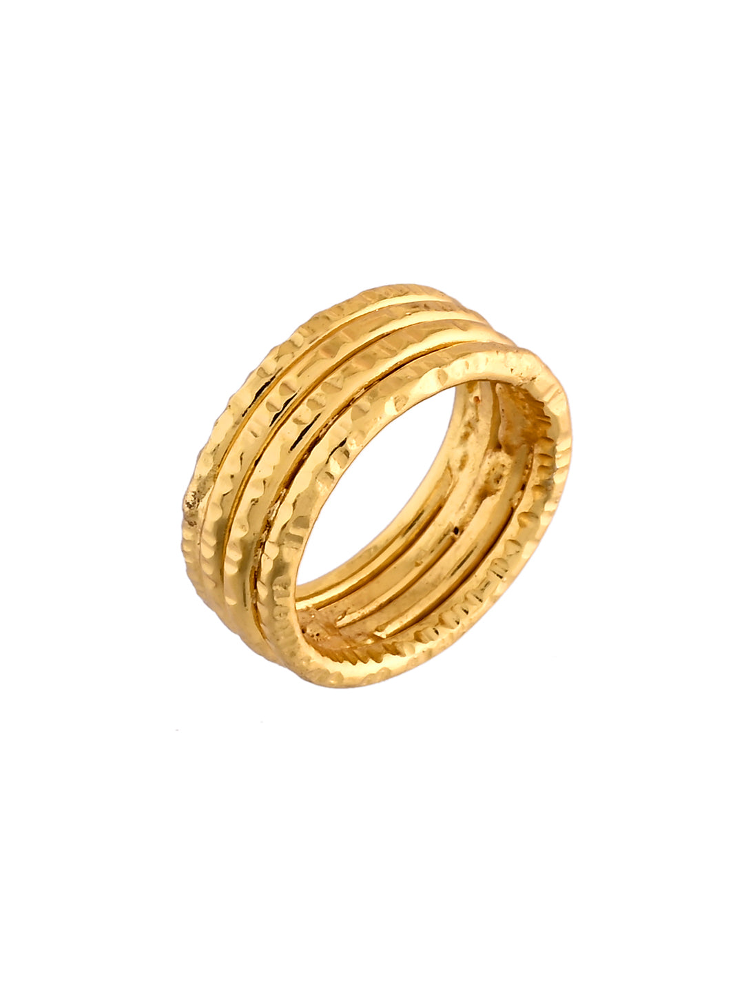Gold-Plated Textured Multi-Layer Statement Ring For Women