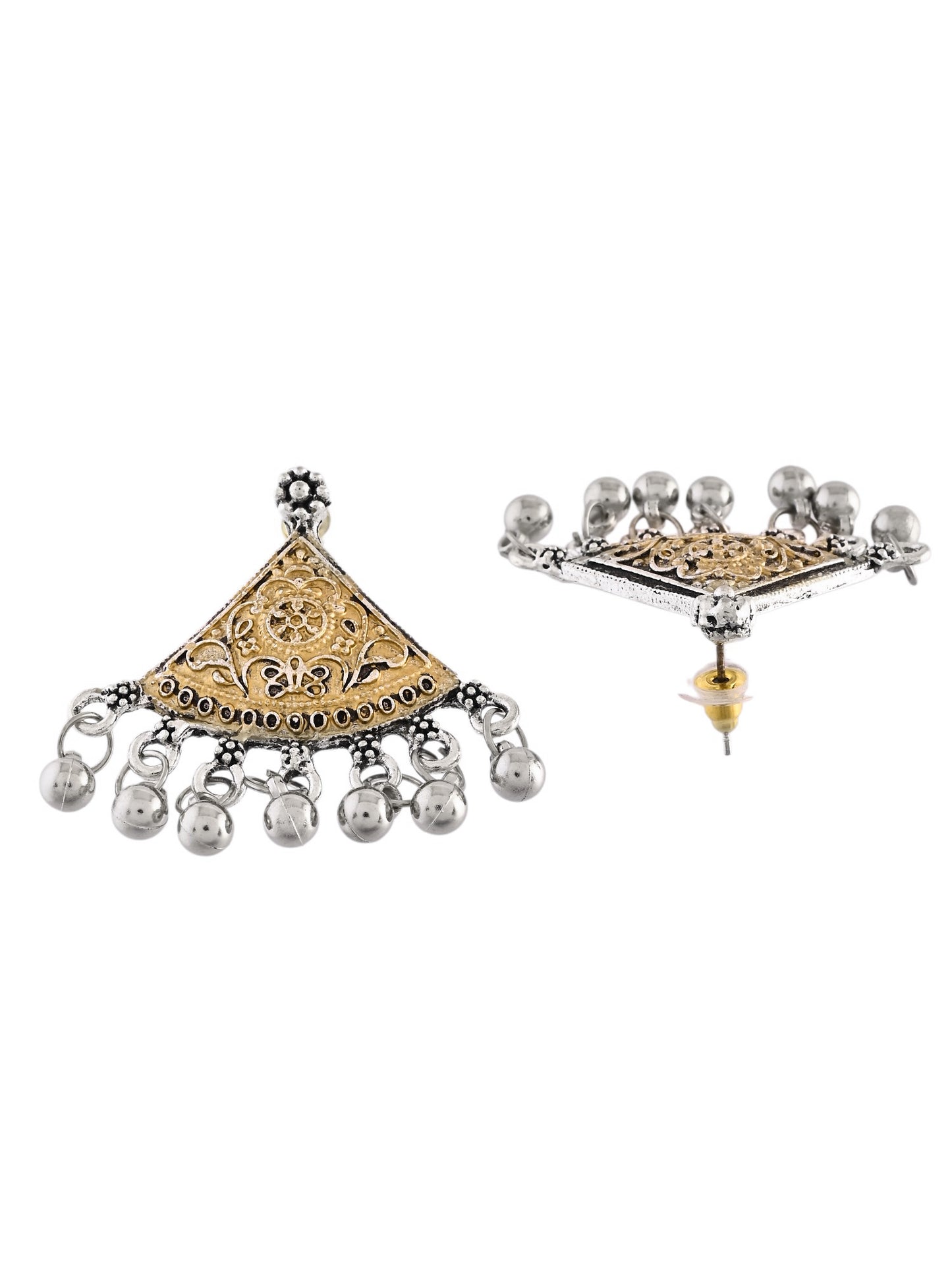 Oxidised Silver & Gold Dual-Tone Jhumka Earring | Boho Ethnic Dangler Earrings For Women
