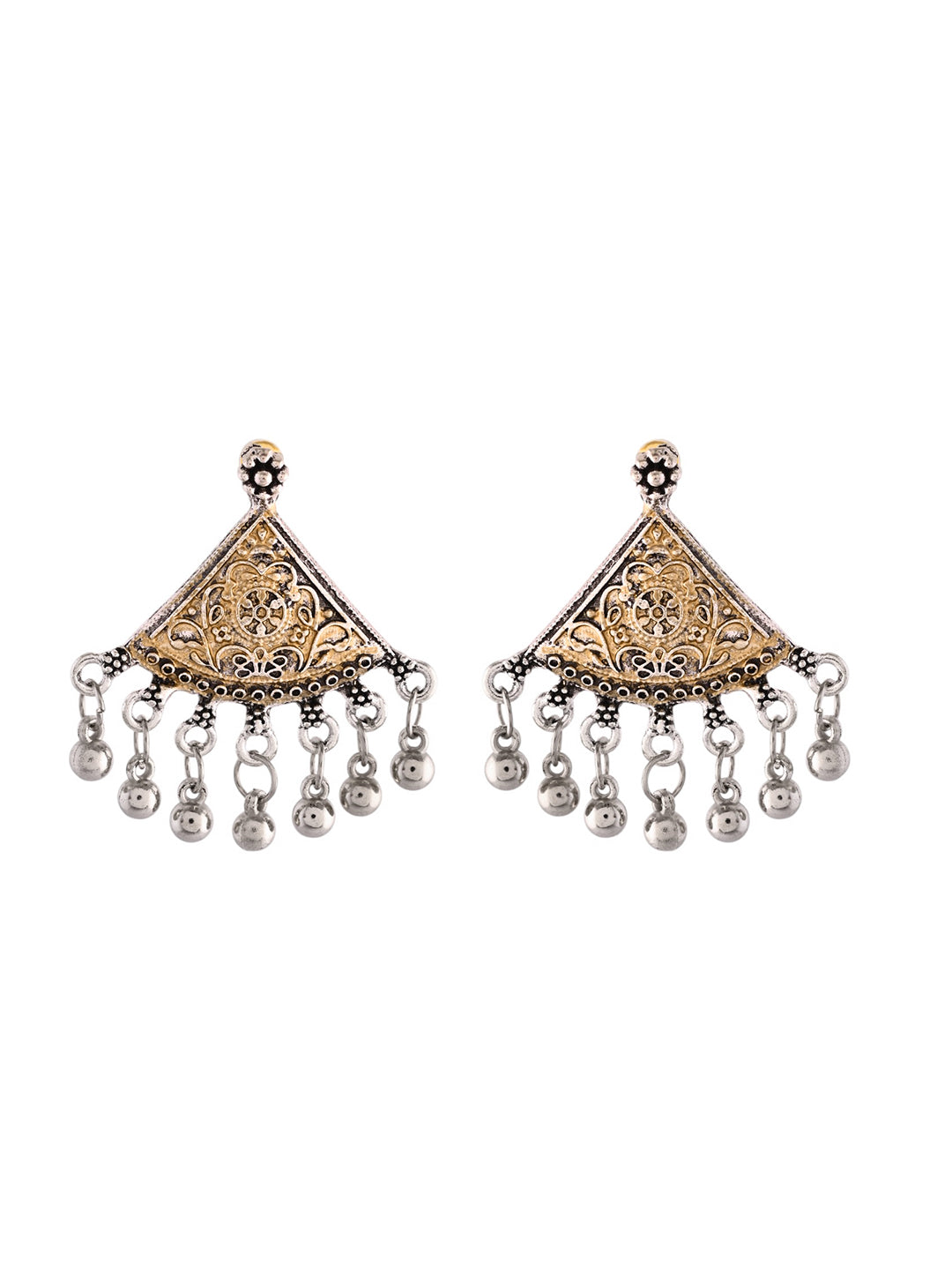 Oxidised Silver & Gold Dual-Tone Jhumka Earring | Boho Ethnic Dangler Earrings For Women