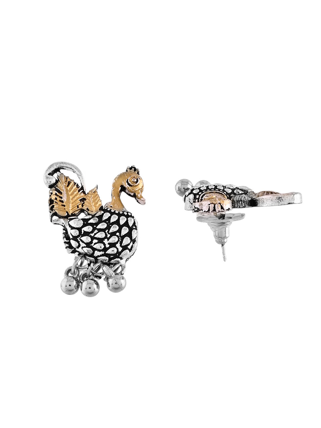 Oxidised Silver & Gold Dual-Tone Earrings | Boho Ethnic Dangler Earrings For Women