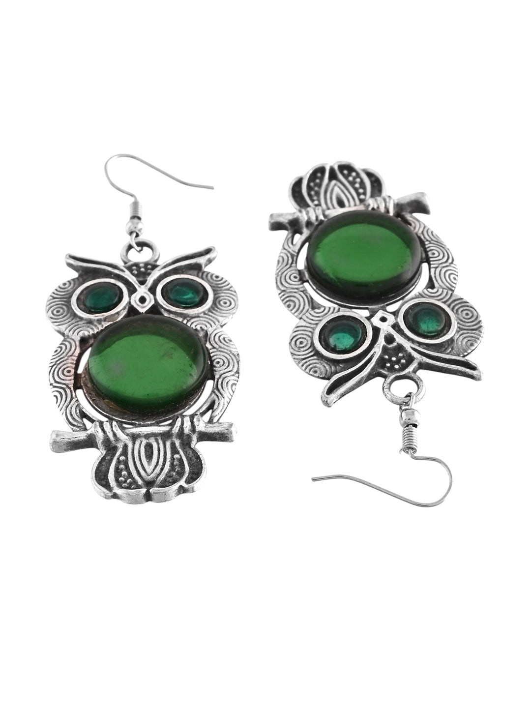 Oxidised Silver Owl Design Earrings | Boho Tribal Dangler Earrings For Women & Girls