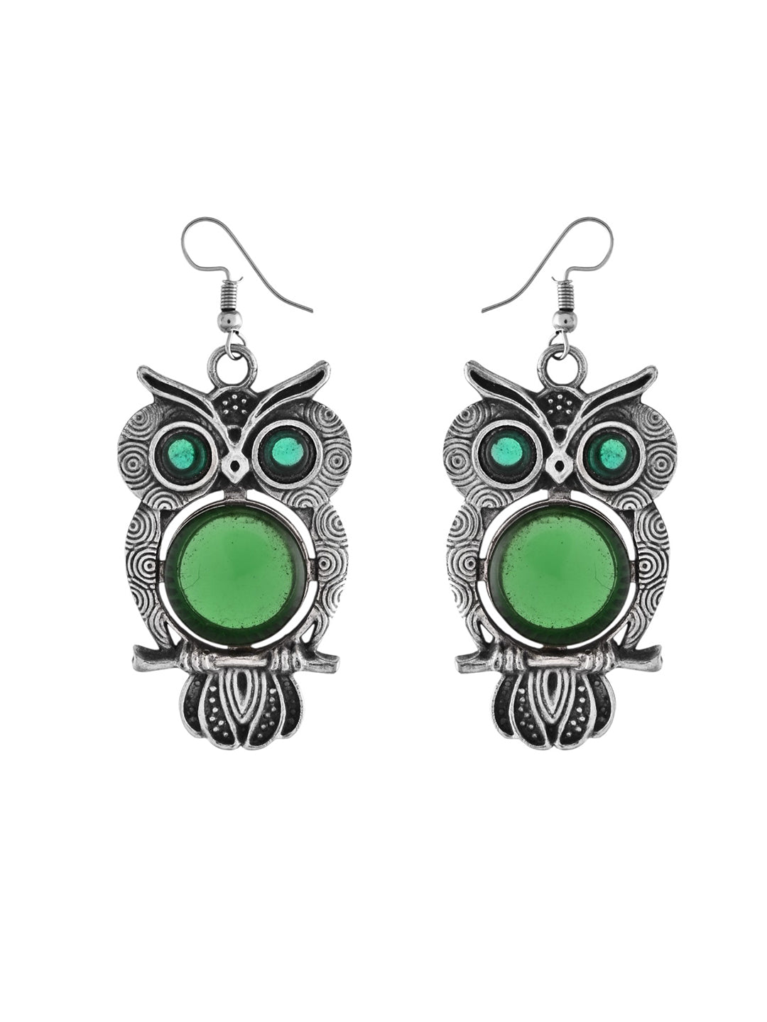 Oxidised Silver Owl Design Earrings | Boho Tribal Dangler Earrings For Women & Girls