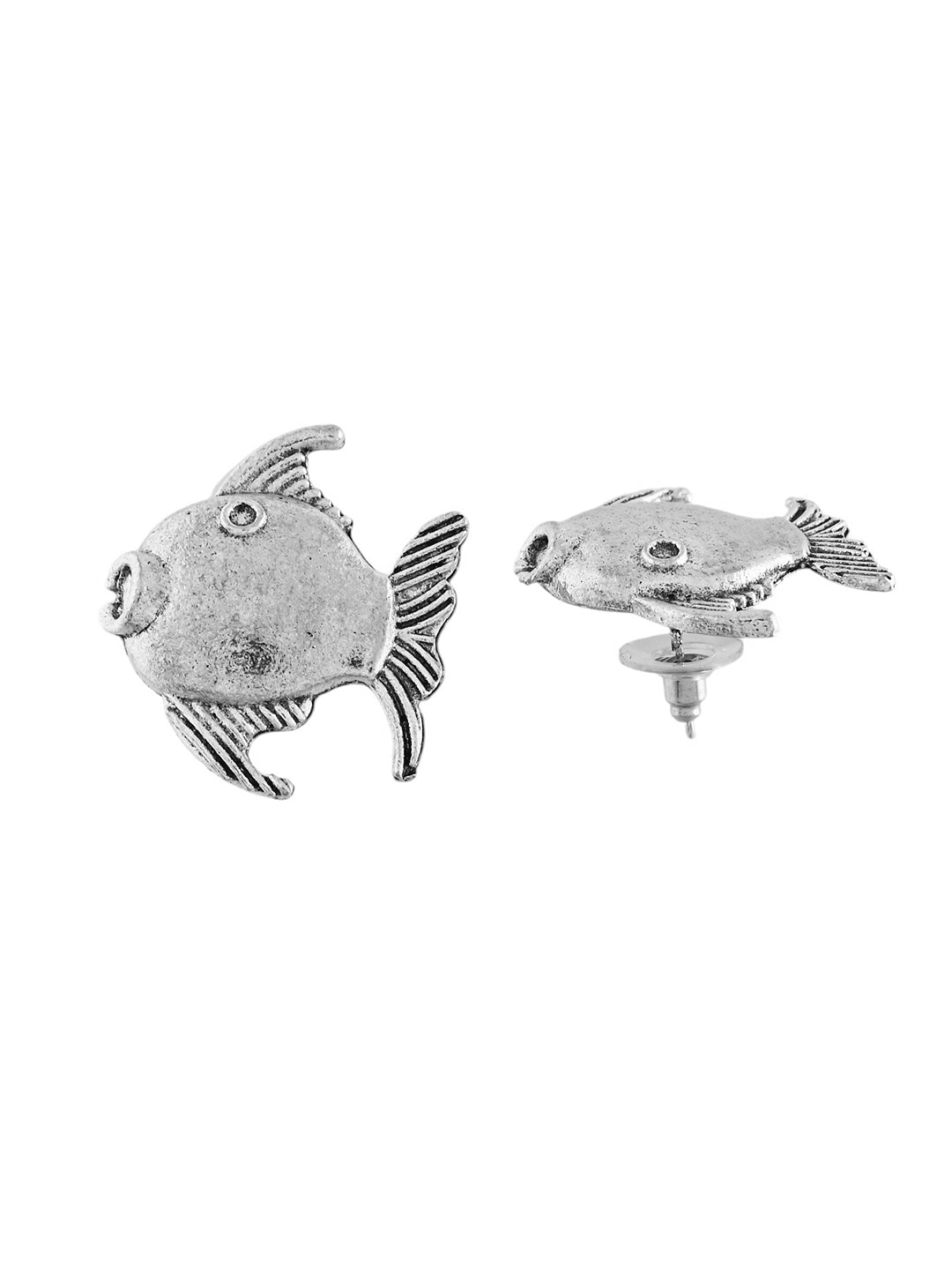 Oxidised Silver Fish Design Stud Earrings For Women & Girls | Western Earring