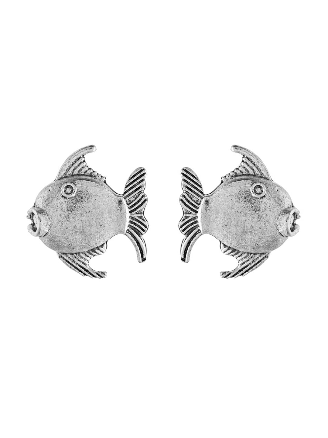Oxidised Silver Fish Design Stud Earrings For Women & Girls | Western Earring