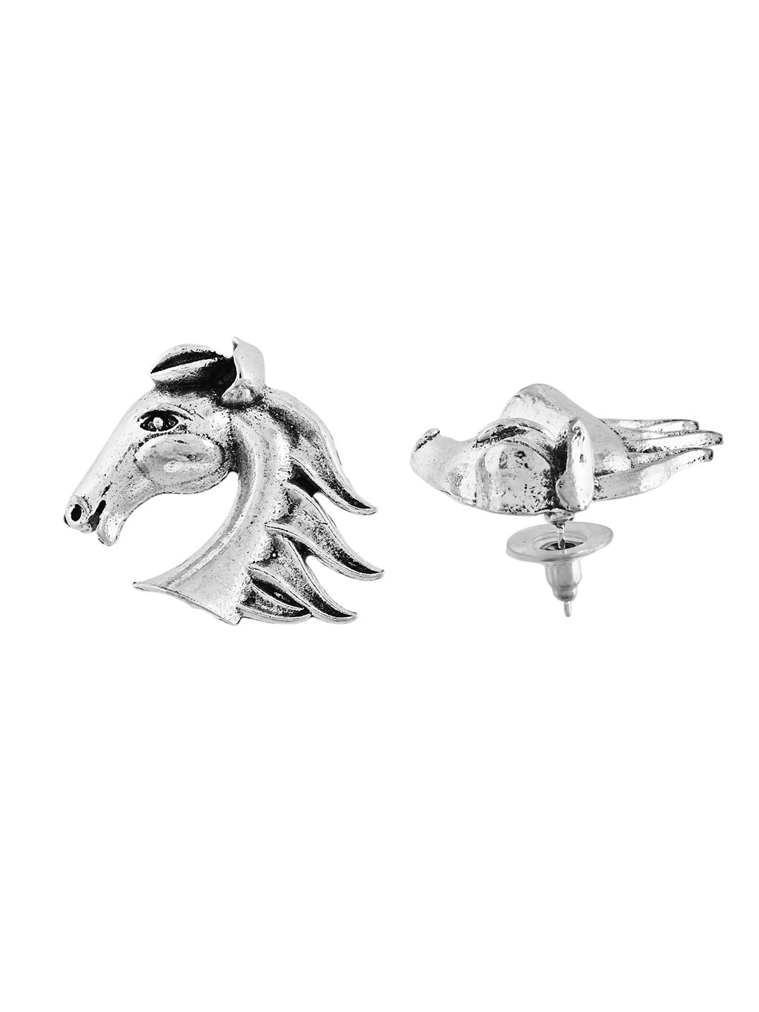 Western Style Horse Head Earrings | Antique Silver Studs Earring For Women
