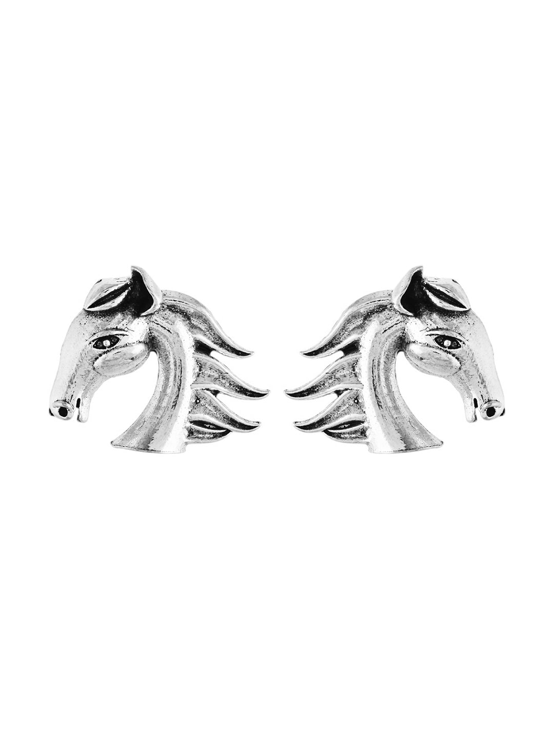 Western Style Horse Head Earrings | Antique Silver Studs Earring For Women