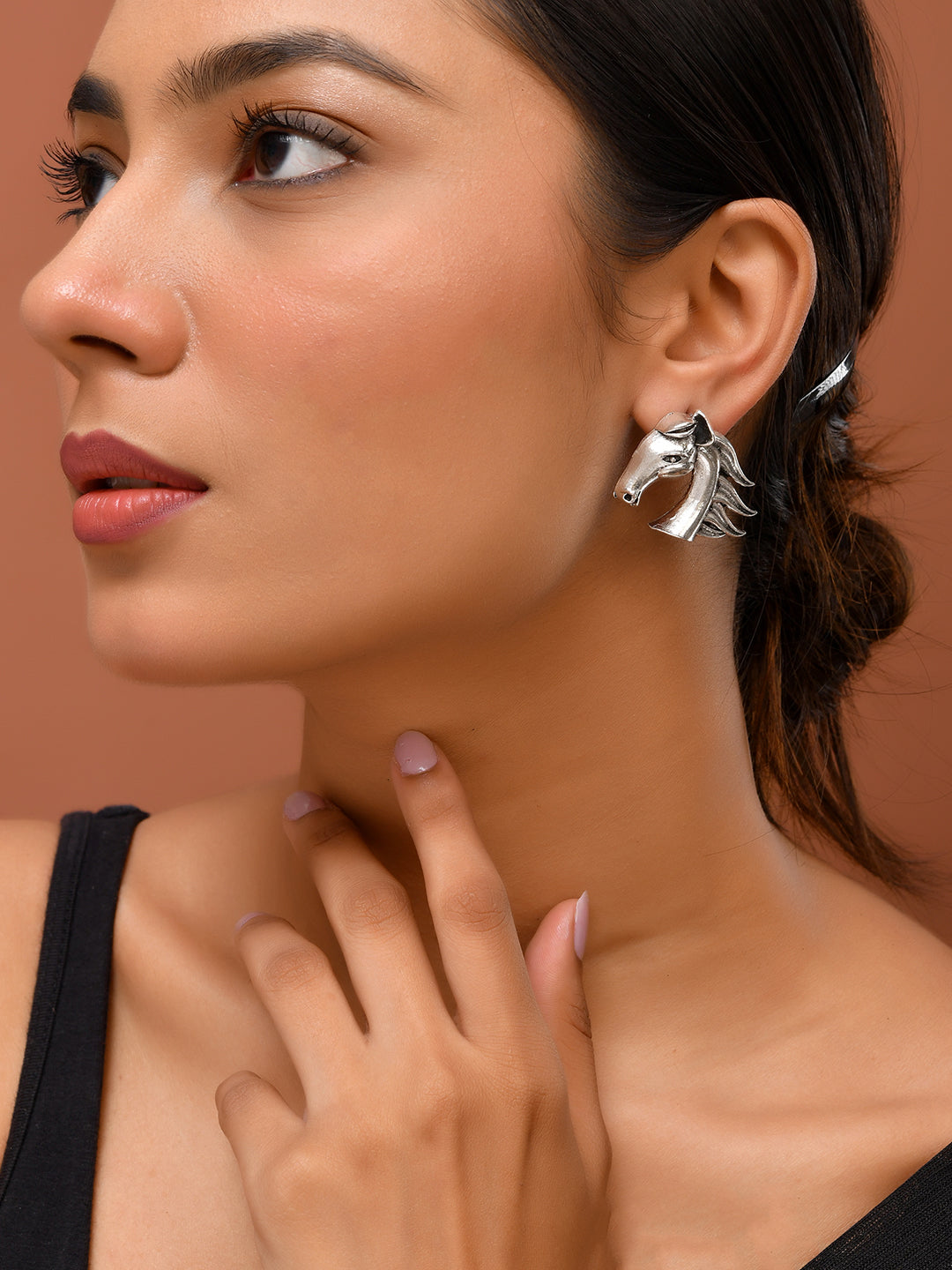 Western Style Horse Head Earrings | Antique Silver Studs Earring For Women