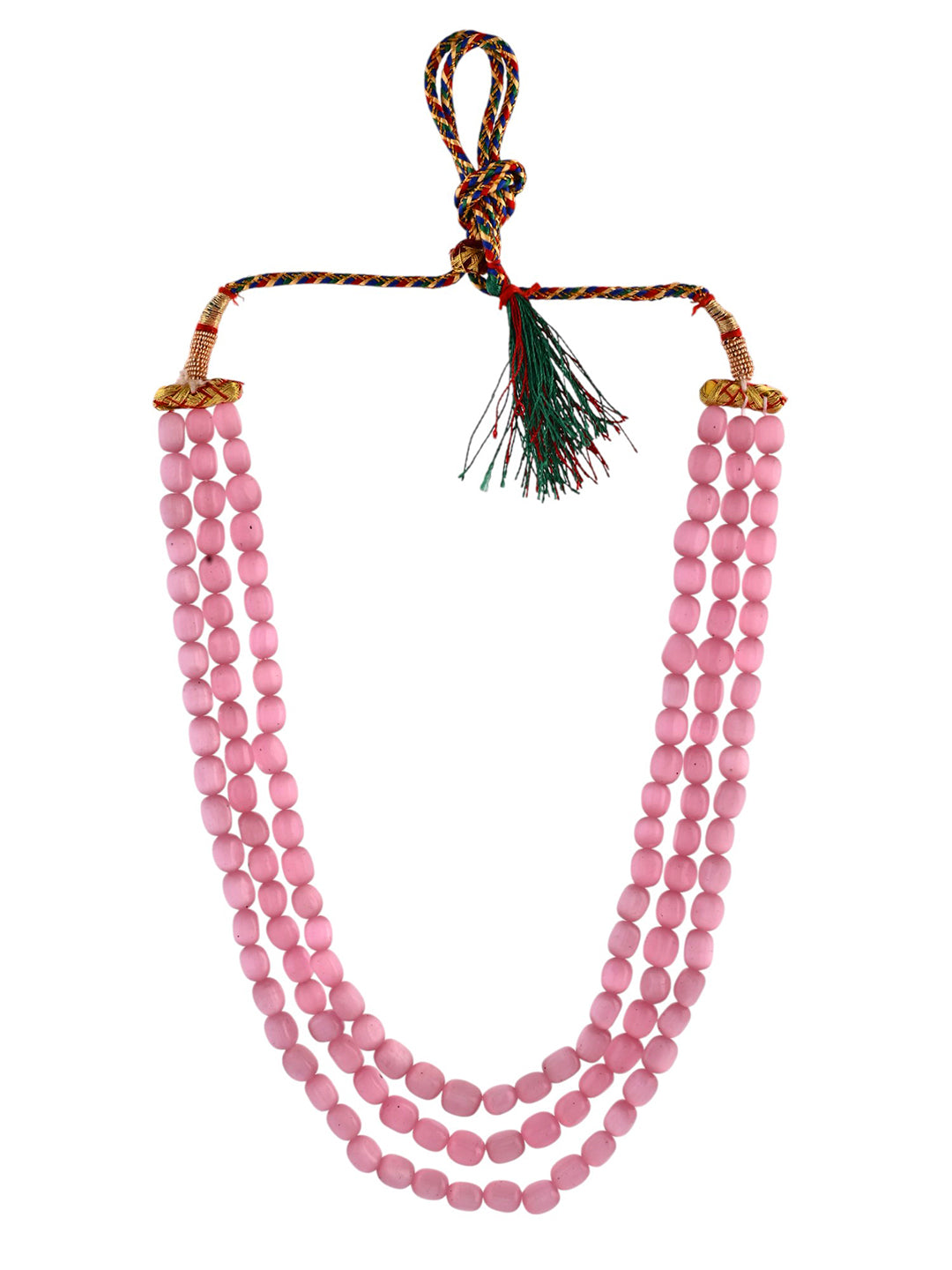 Handcrafted Pink Triple-Layer Bead Necklace | Classic Traditional Necklace For Women
