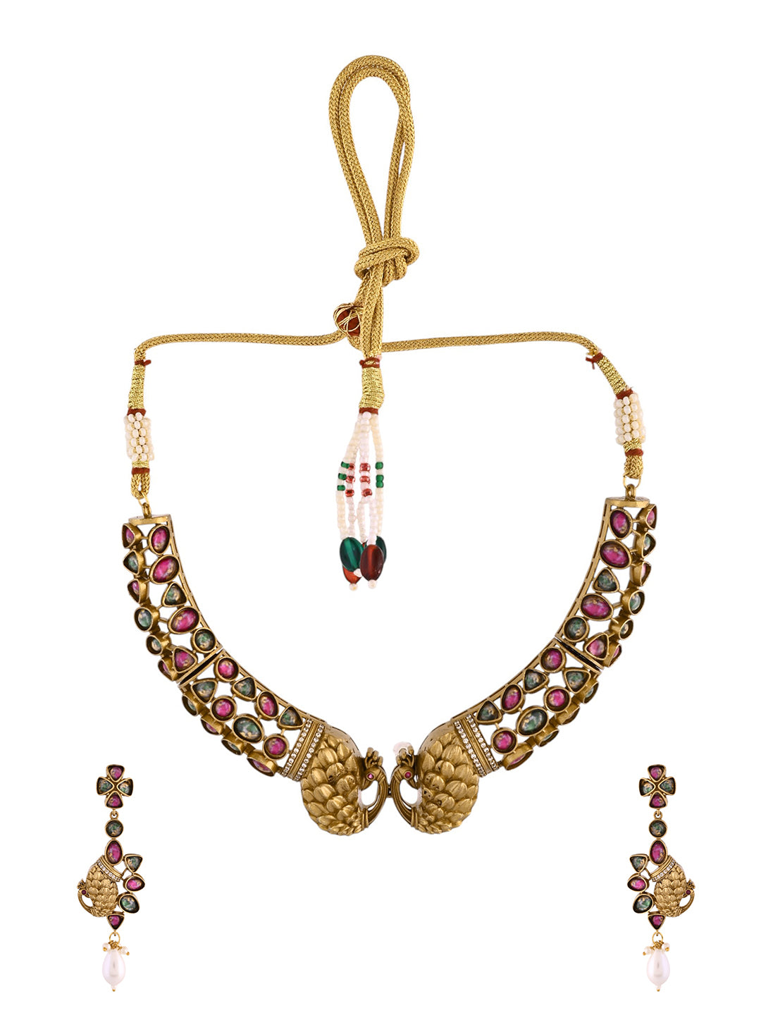Antique Peacock Kundan Necklace Set For Women | Ethnic Jewellery Set