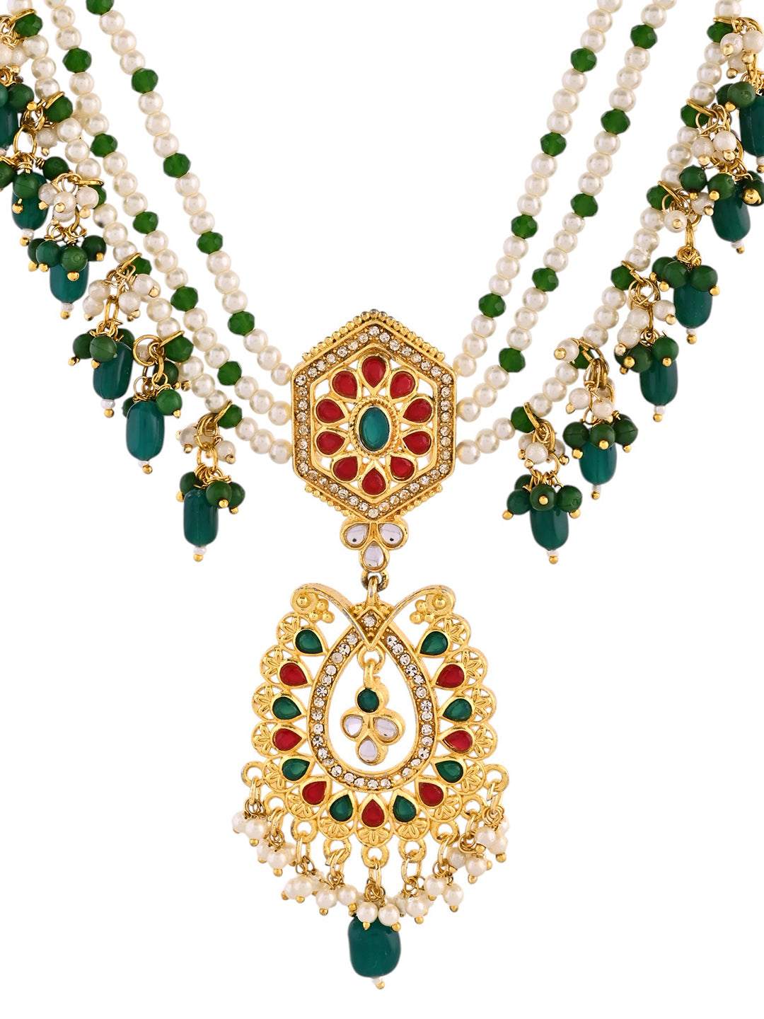 Traditional Multi-Layer Pearl Choker Necklace Set | Ethnic Choker Jewellery Set For Women