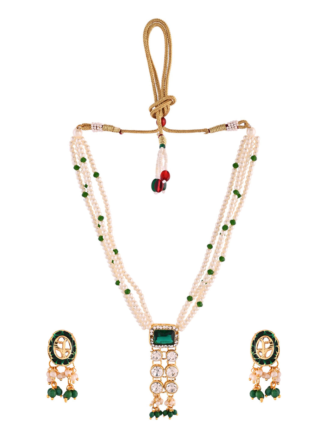 Classic Multi-Layer Pearl Necklace Set With Traditional Kundan Pendant Set For Women
