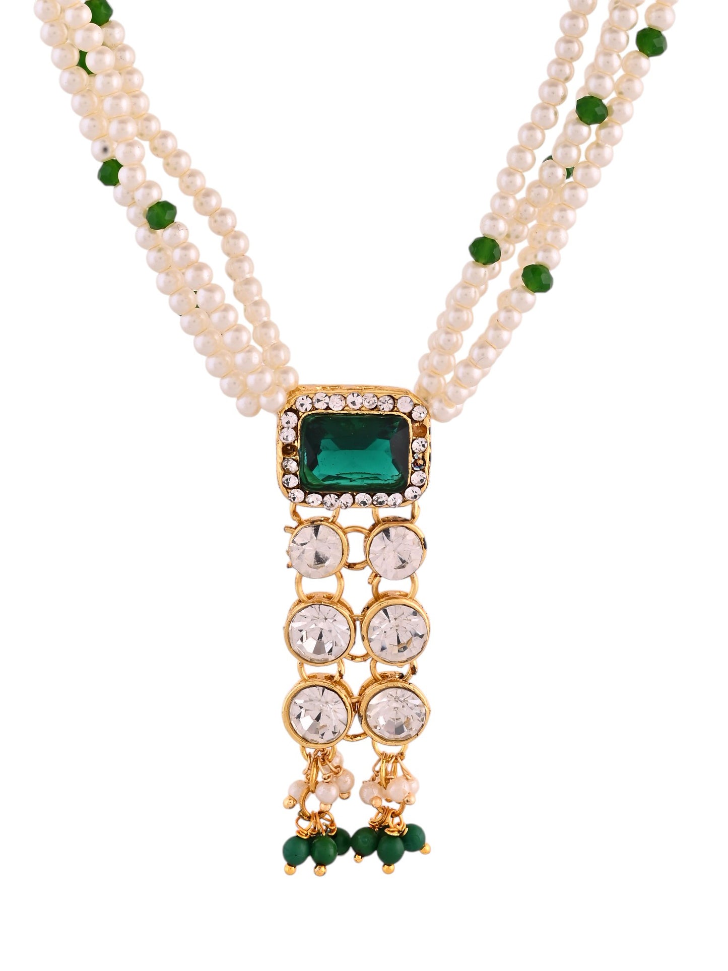 Classic Multi-Layer Pearl Necklace Set With Traditional Kundan Pendant Set For Women