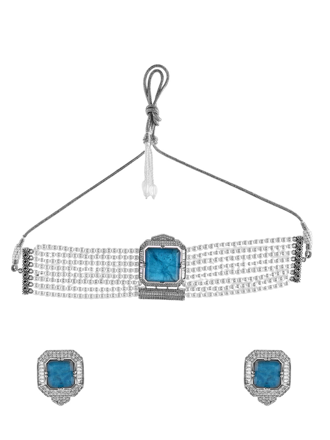 Silver Plated Choker Jewellery Set For Women | Ethnic Necklace With Earring