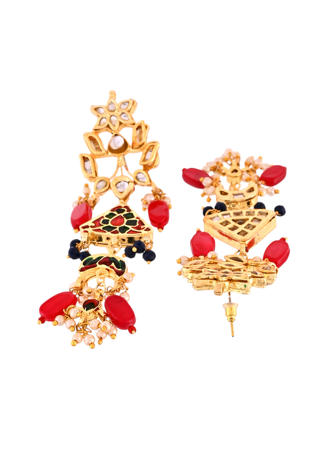 Long Blue Beaded Kundan Necklace Set For Women | Traditional Temple Jewellery