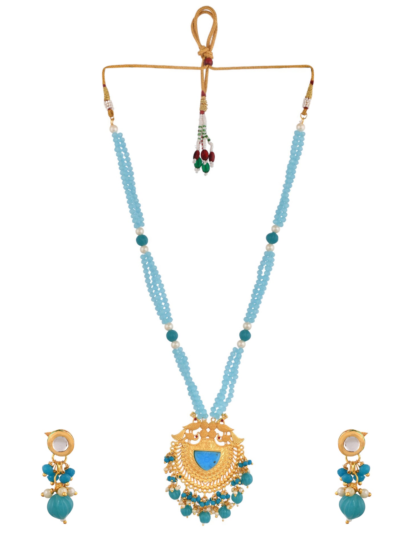 Gold-Plated & Blue Beaded Necklace and Earrings