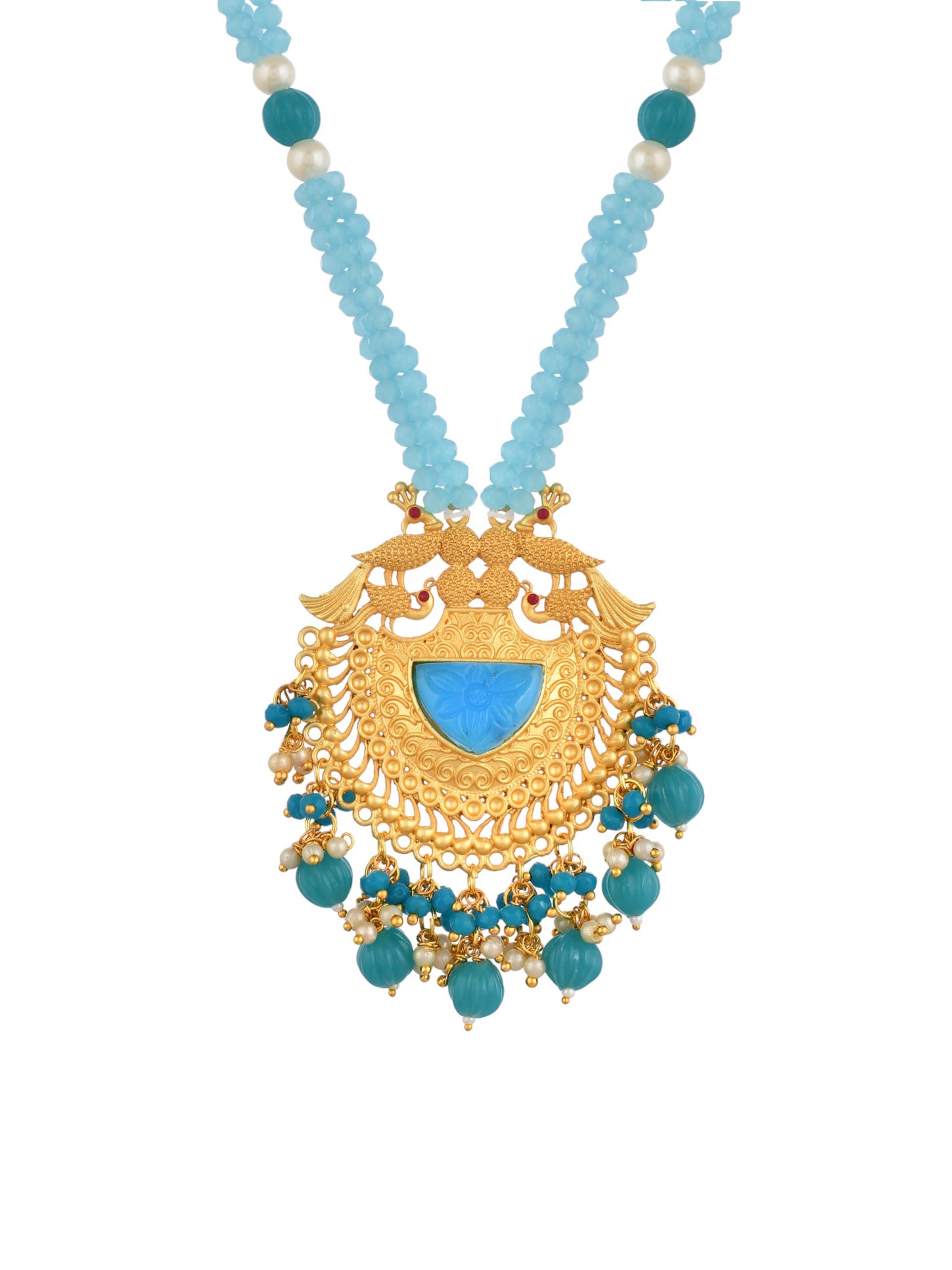 Gold-Plated & Blue Beaded Necklace and Earrings