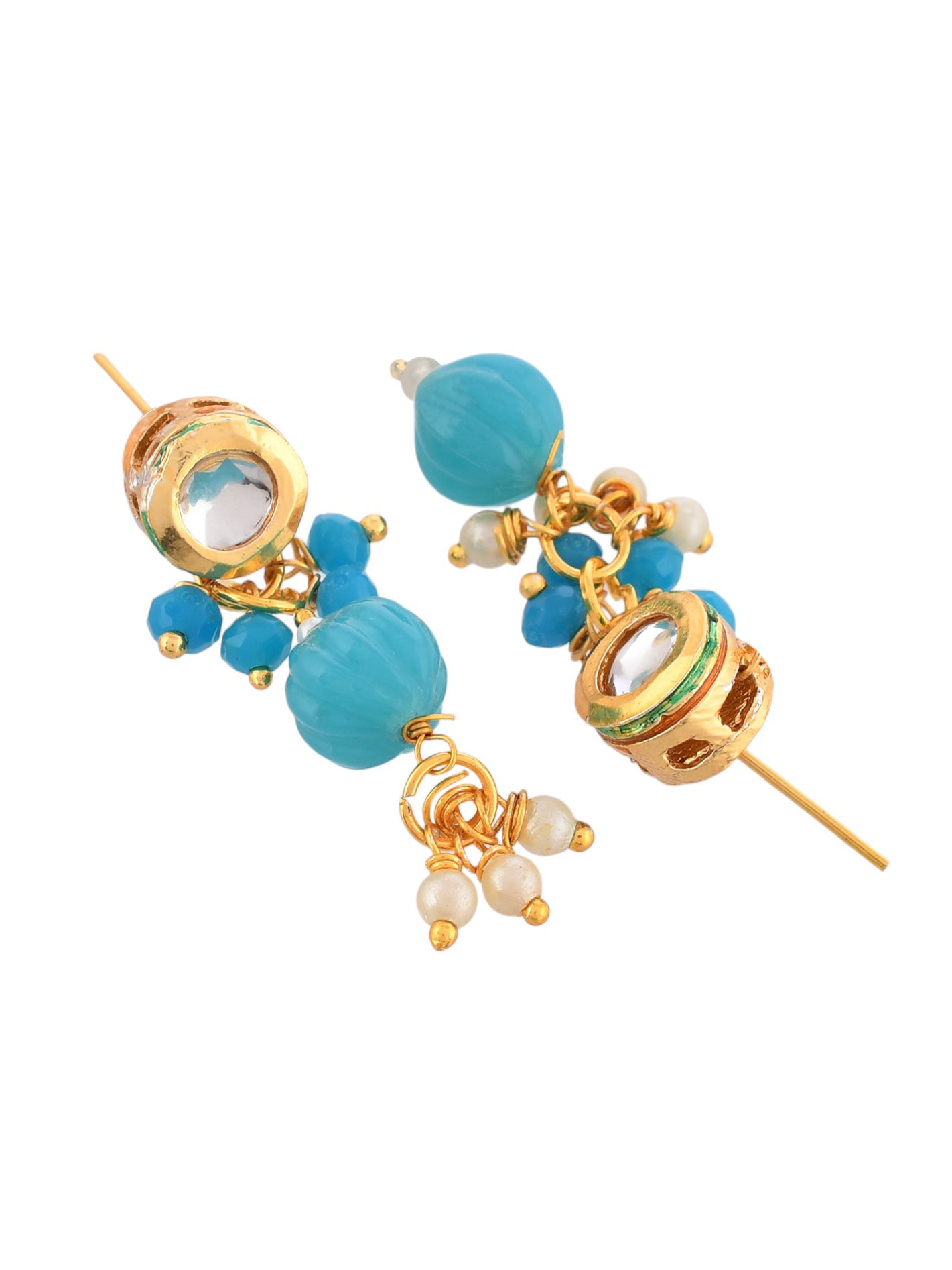 Gold-Plated & Blue Beaded Necklace and Earrings