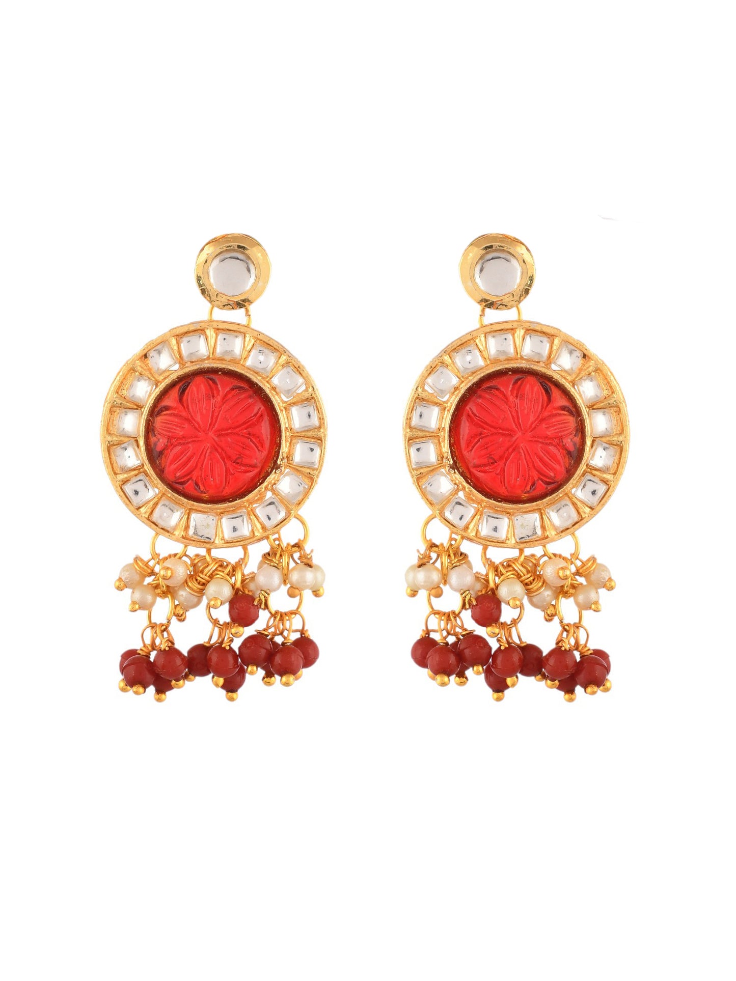 Ethnic Kundan & Pearls Multi Layers Bridal Necklace Set For Women