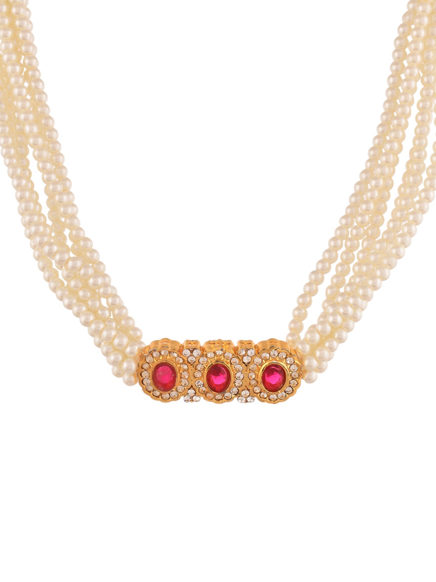 Multi layered Pearl and Gemstone Necklace Set For Women & Girls