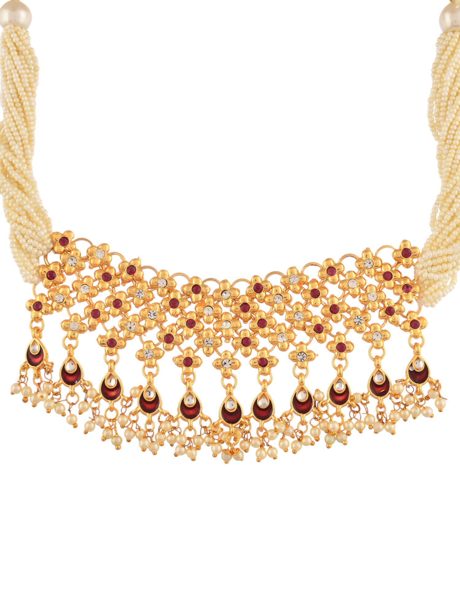 Gold-Plated kunden & White pearl Necklace and Earrings