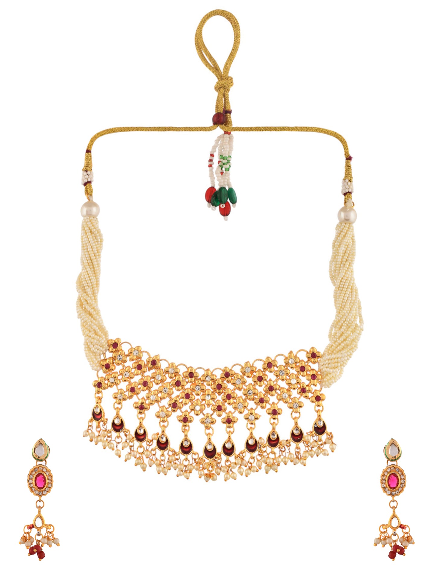 Gold-Plated kunden & White pearl Necklace and Earrings