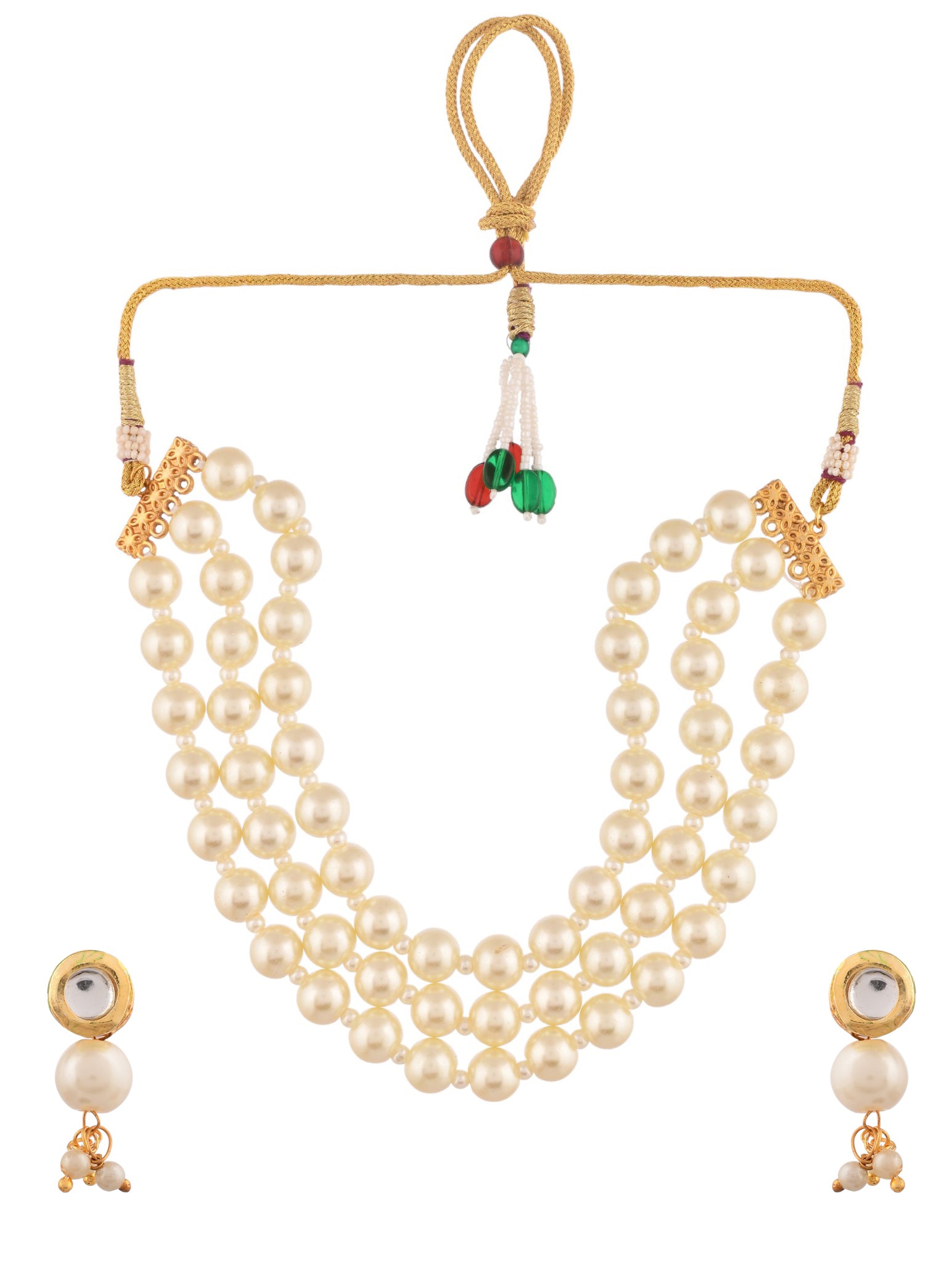 Gold-Plated & White pearl Necklace and Earrings