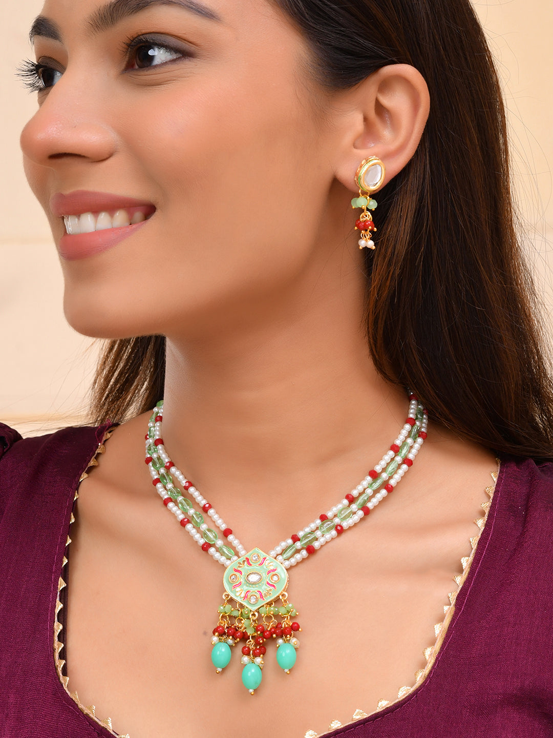 Kundan Pendant Necklace Set With Earrings For Women & Girls | Ethnic Bridal & Festive Jewellery