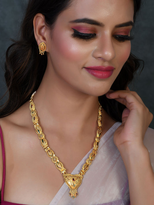 Gold Plated Ethnic Long Temple Jewellery Set