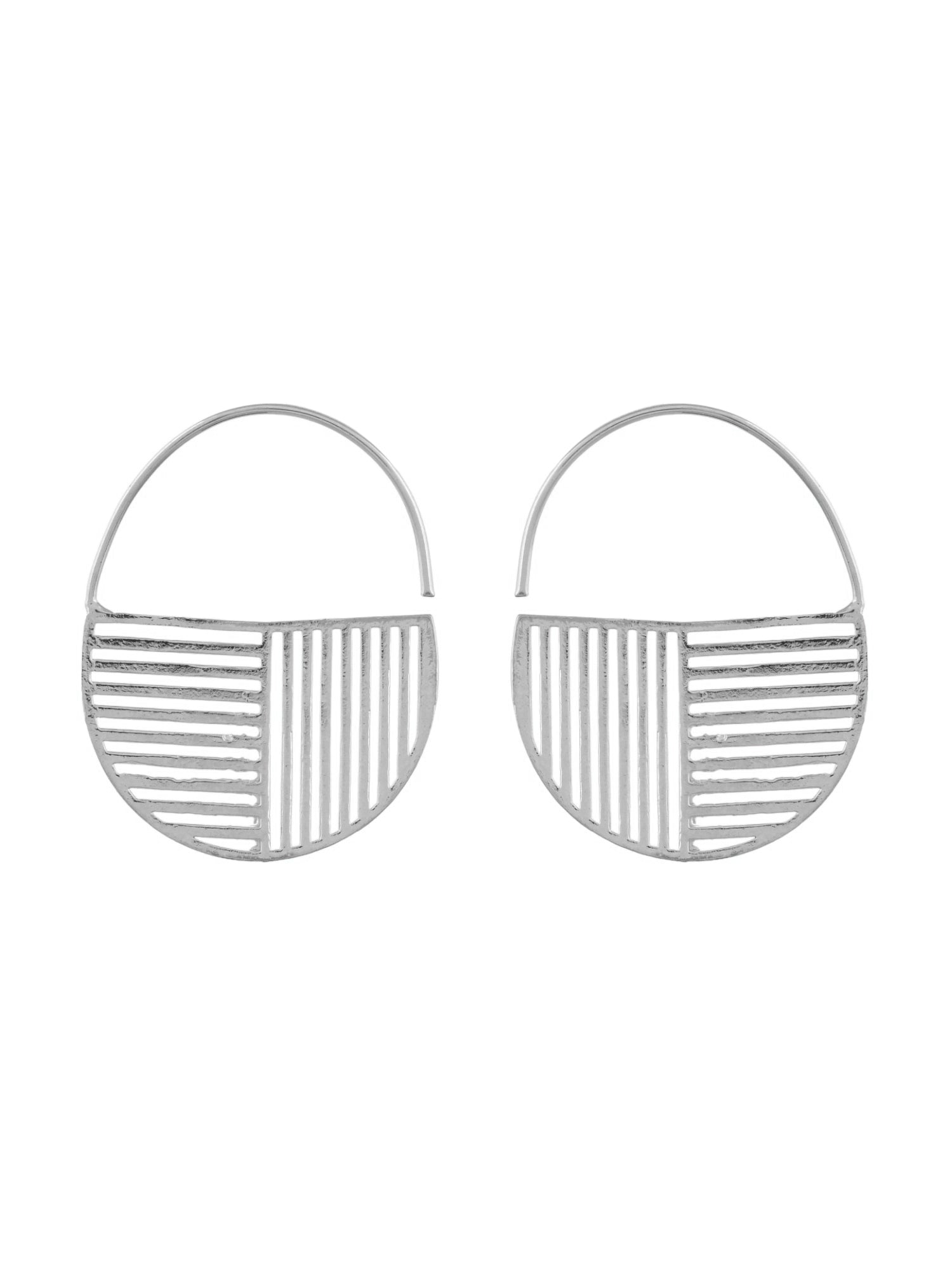 Elegant Silver Hoop Earrings with Unique Striped Design