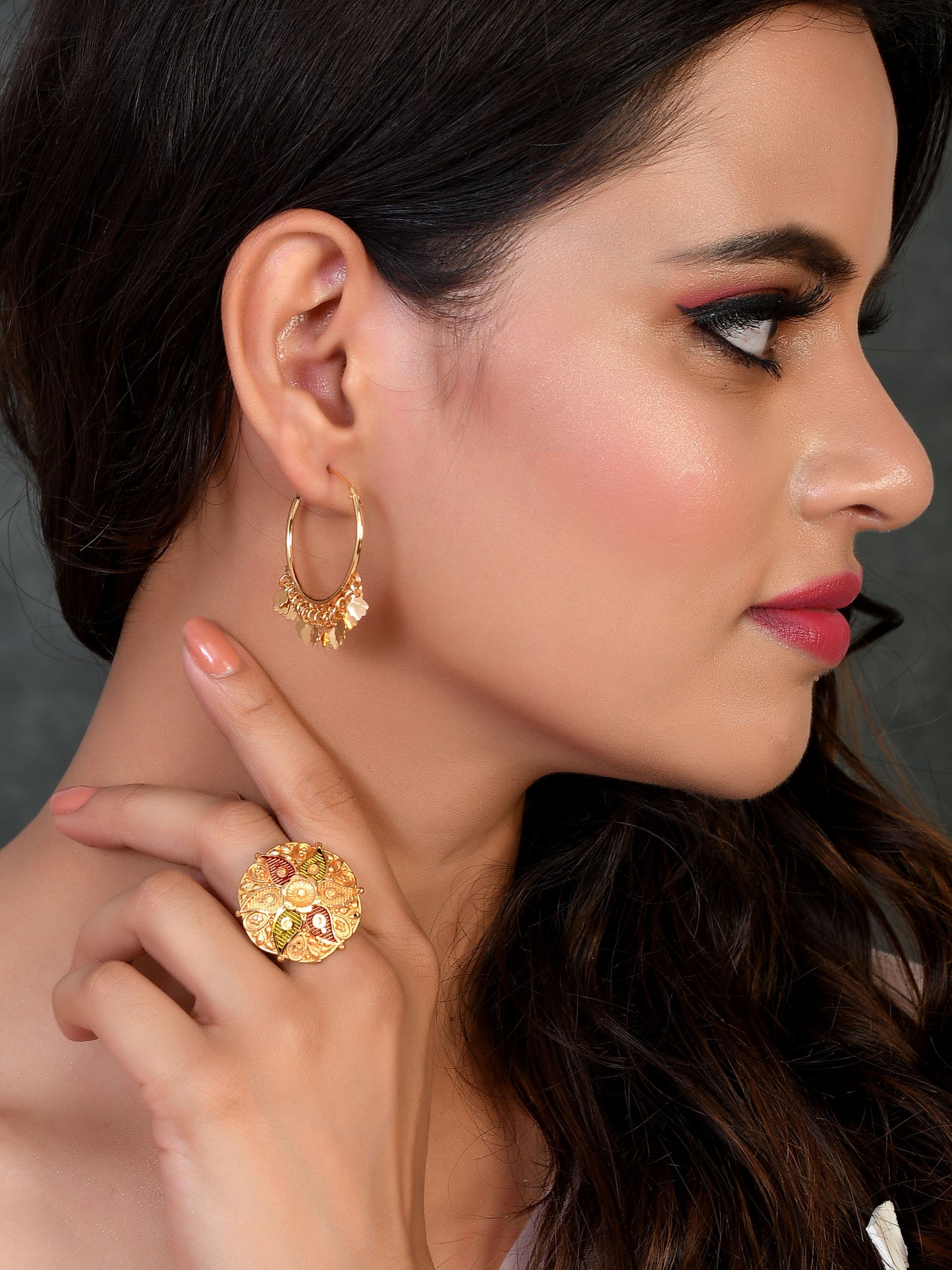 Combo of 3 Gold Plated Meenakari Angoothi And Designer Hoop earrings