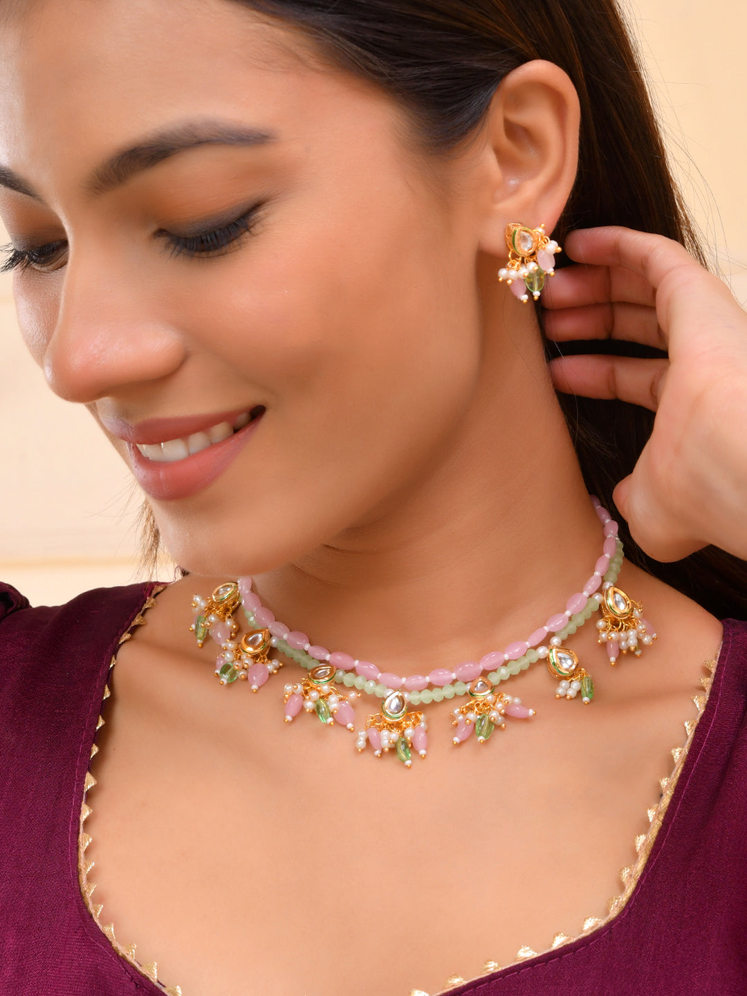 Kundan Floral Necklace Set With Earrings For Women & Girls | Ethnic Bridal Jewellery