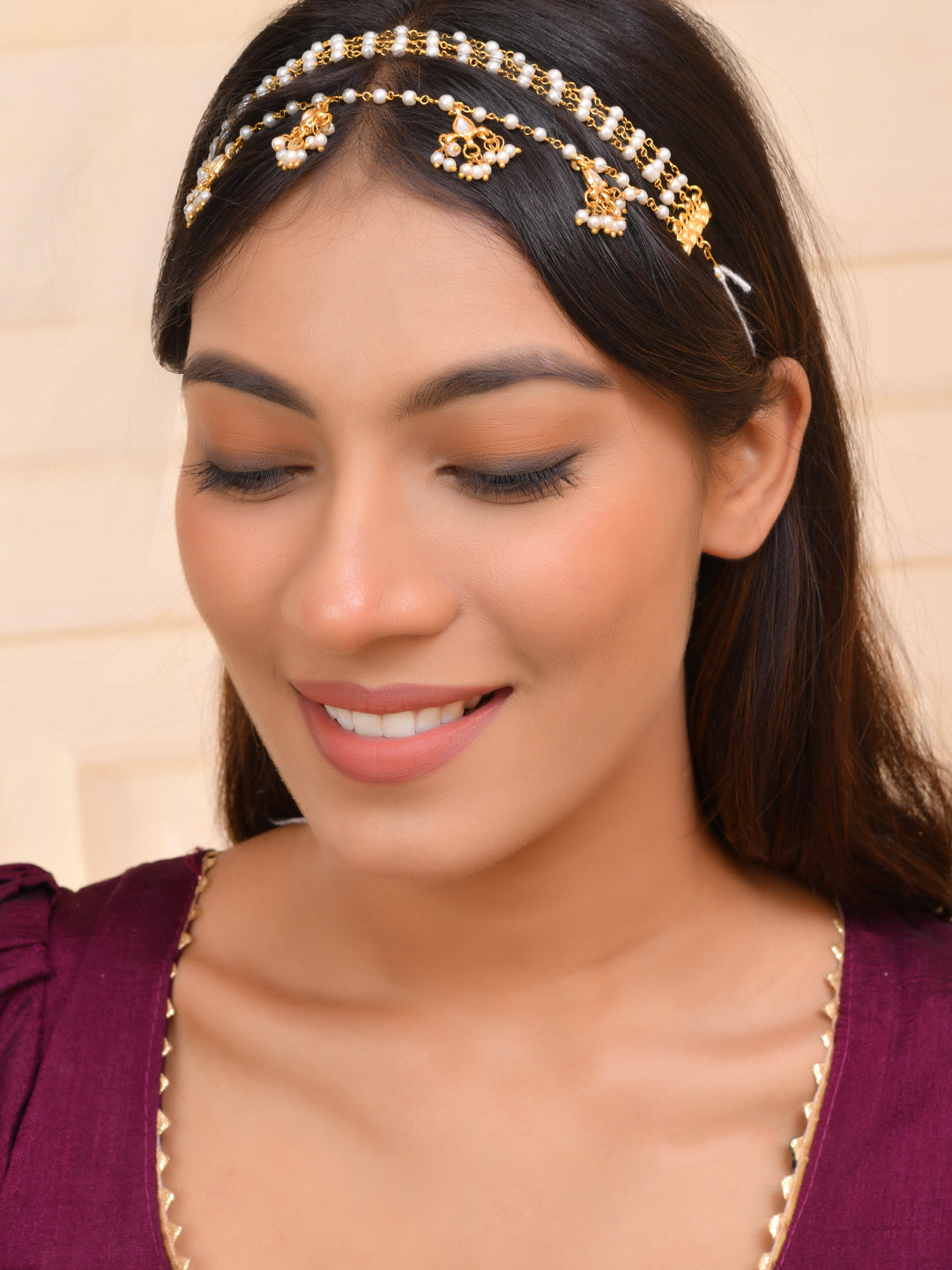 Ethnic Matha Patti with Pearl Drops For Women(SBMT8L_344)