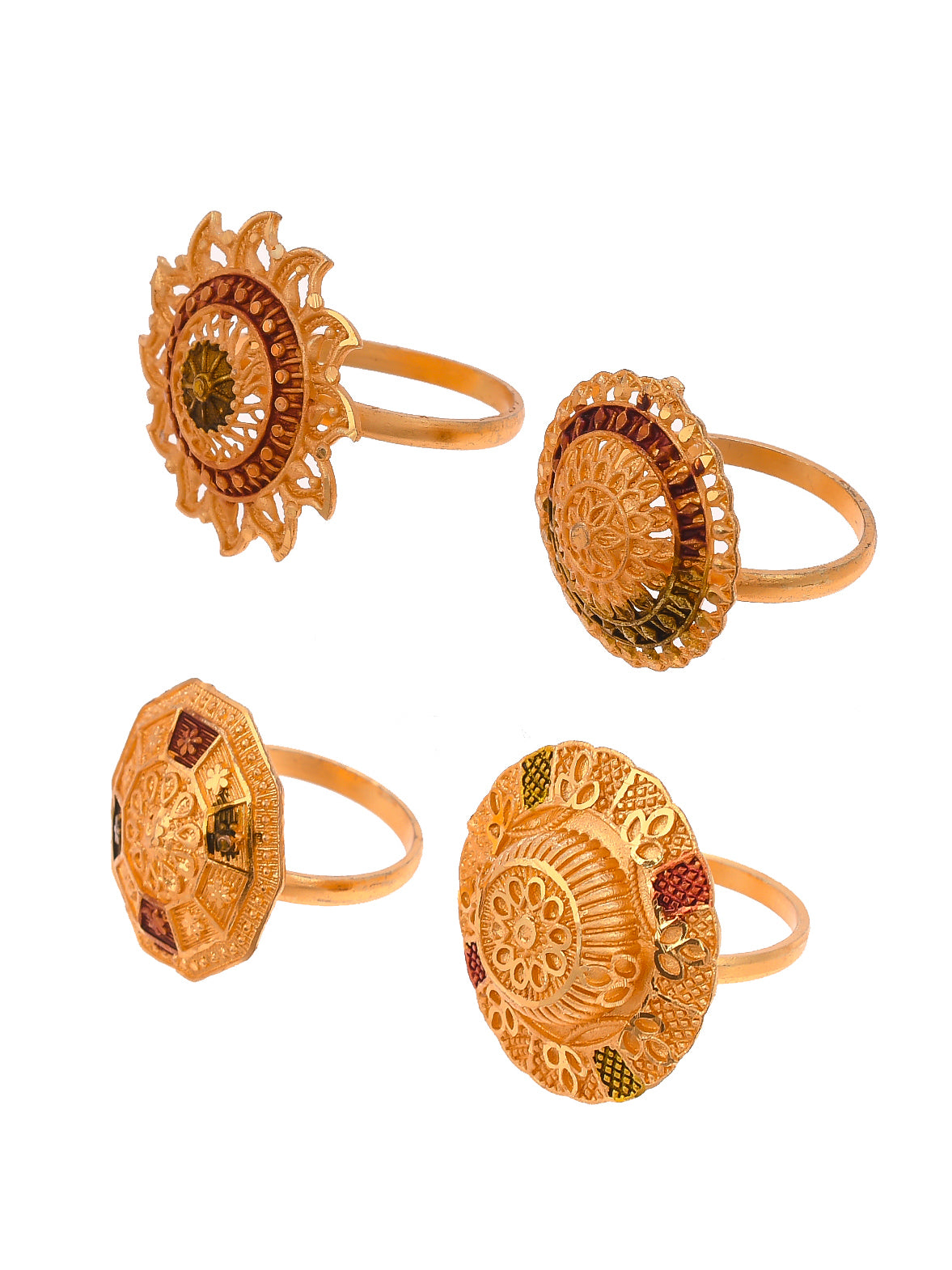 Set of 4 Gold Plated Handcrafted Floral Ring for Women