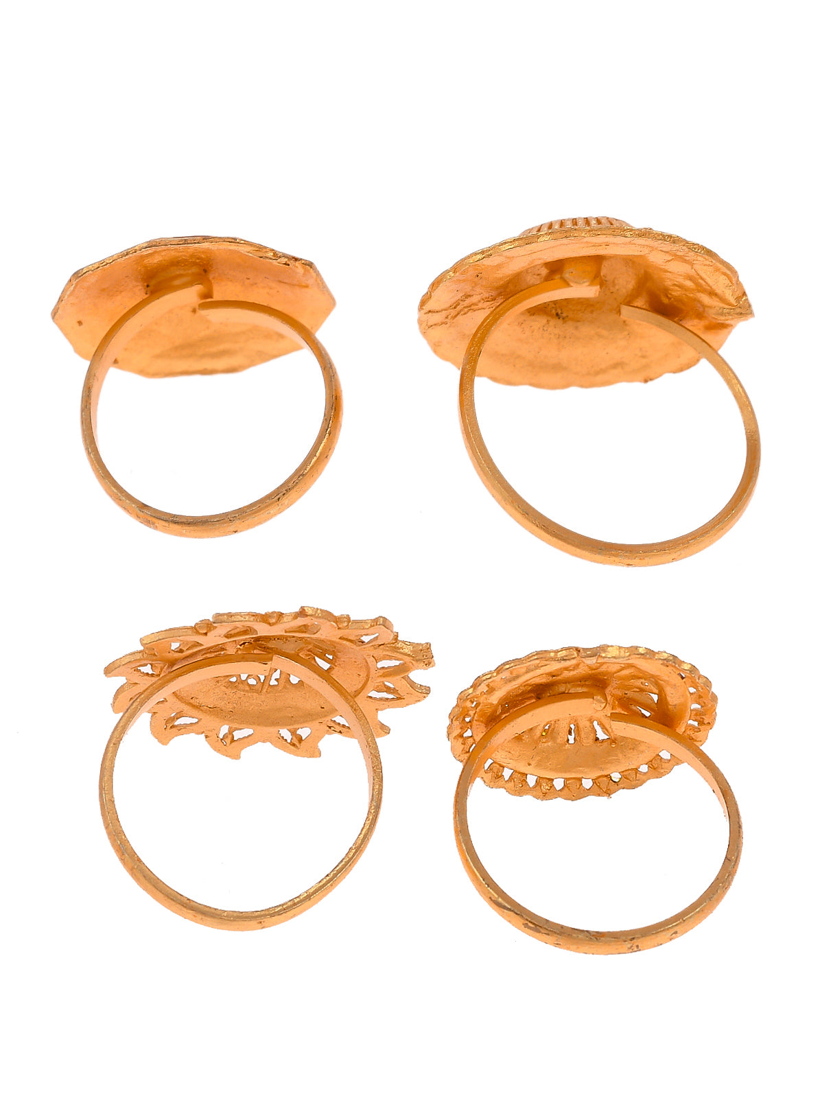 Set of 4 Gold Plated Handcrafted Floral Ring for Women