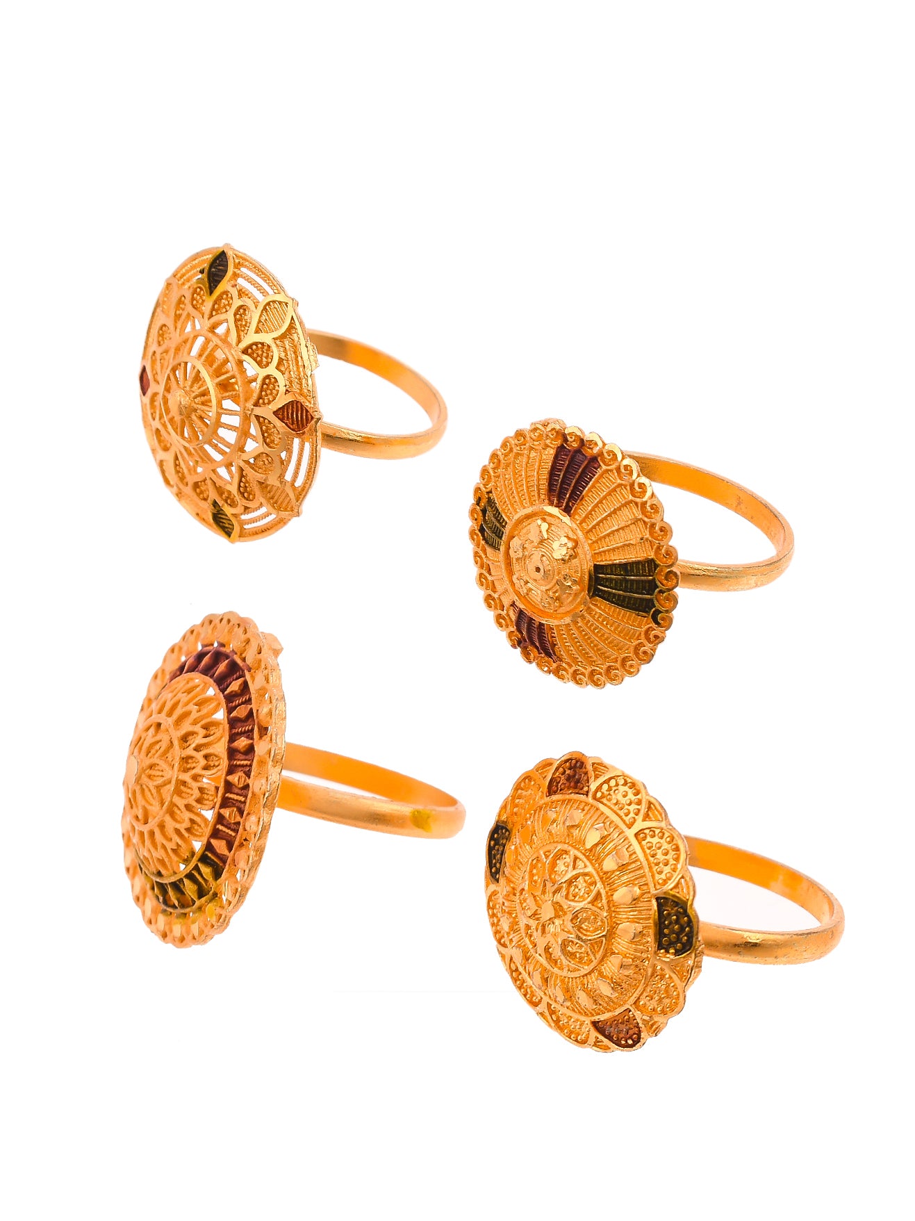 Set of 4 Gold Plated Handcrafted Floral Ring for Women
