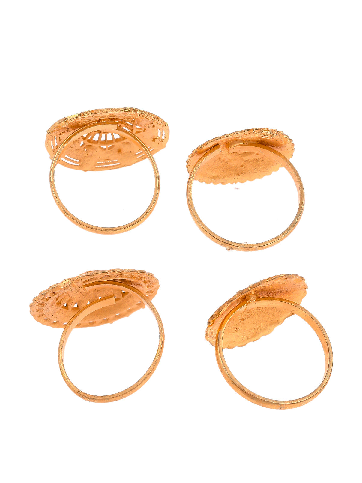 Set of 4 Gold Plated Handcrafted Floral Ring for Women