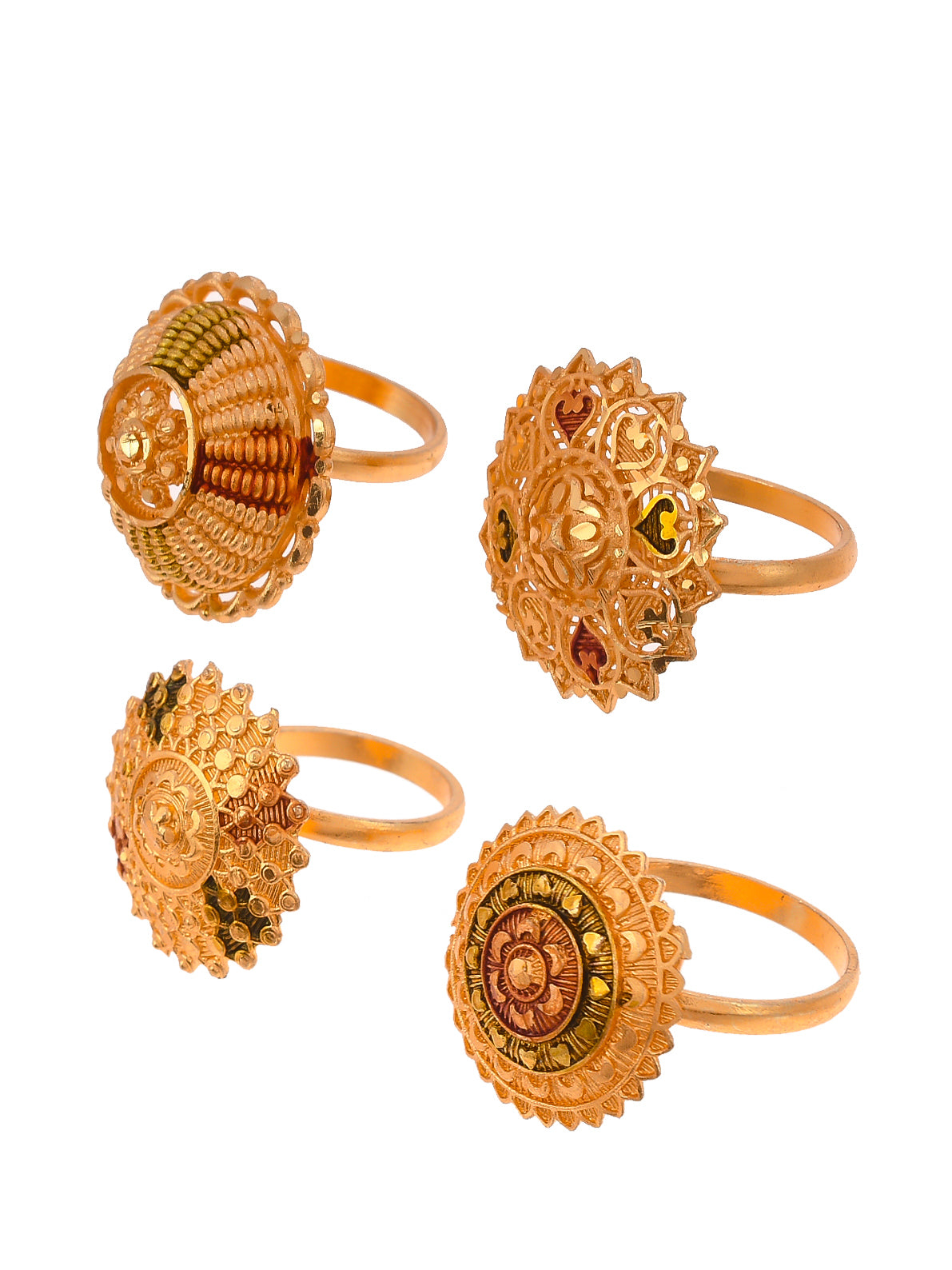 Set of 4 Gold Plated Meenkari Floral Ring for Women
