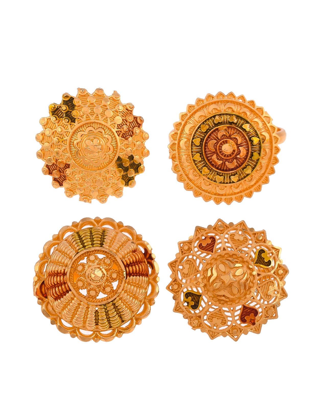 Set of 4 Gold Plated Meenkari Floral Ring for Women