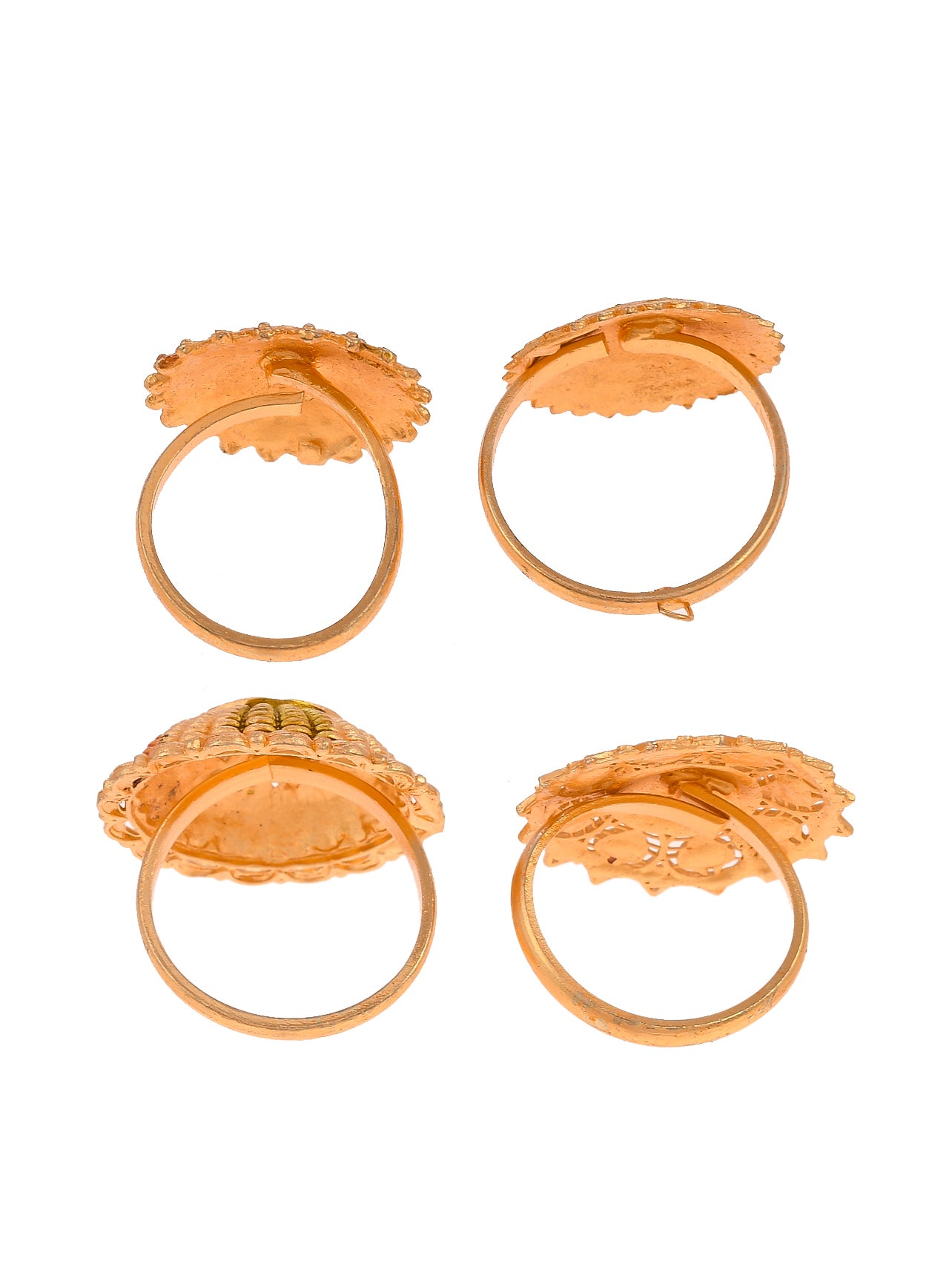 Set of 4 Gold Plated Meenkari Floral Ring for Women