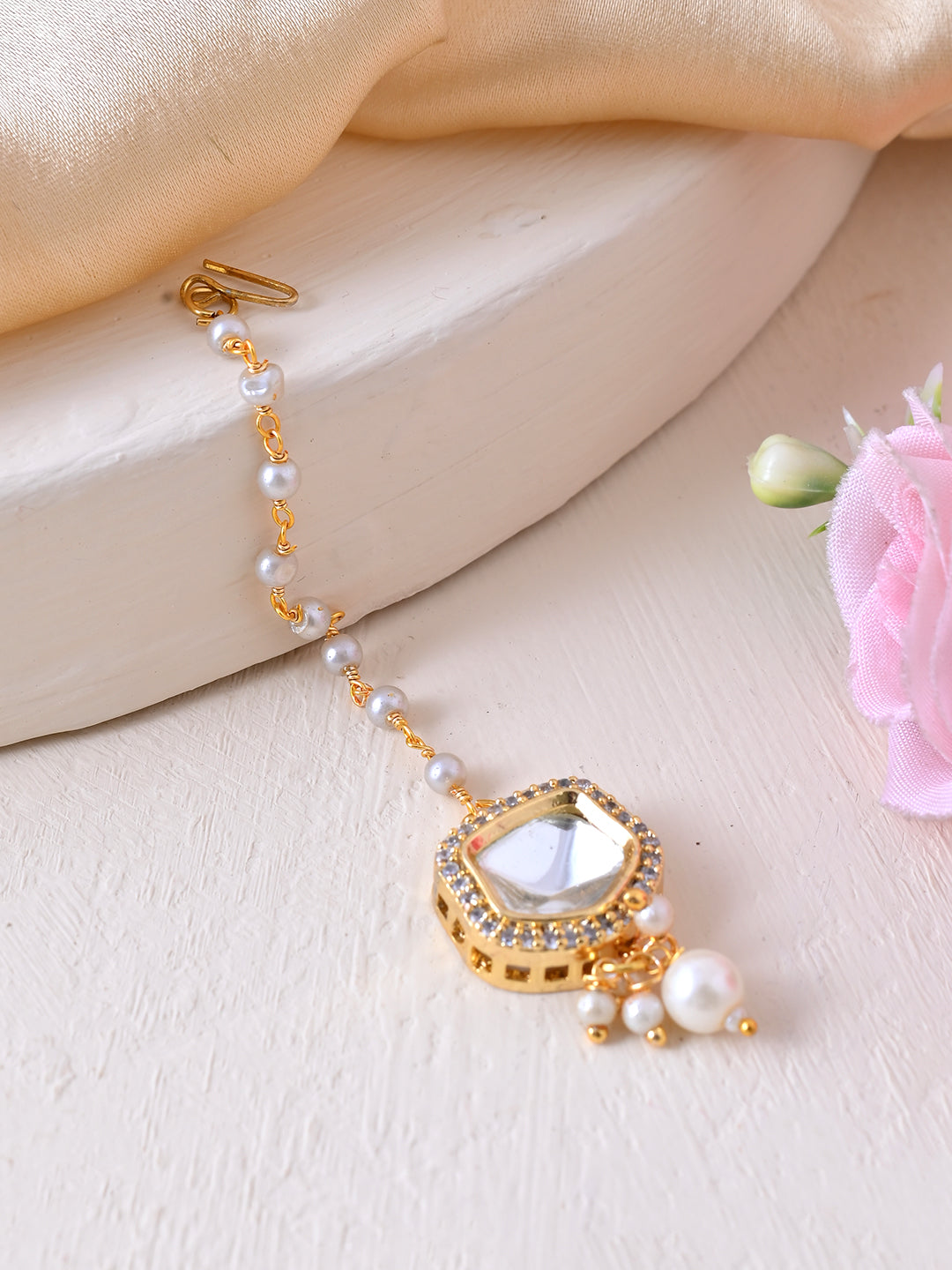 Traditional Ethnic  Maang Tikka with Pearl Drops For Women