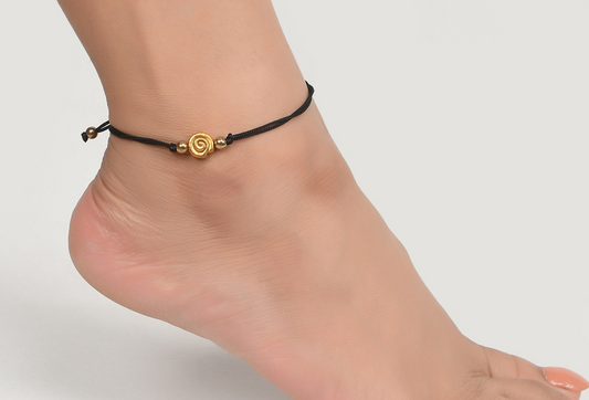 Modern Affinity Bronze Charm Black Thread Anklet