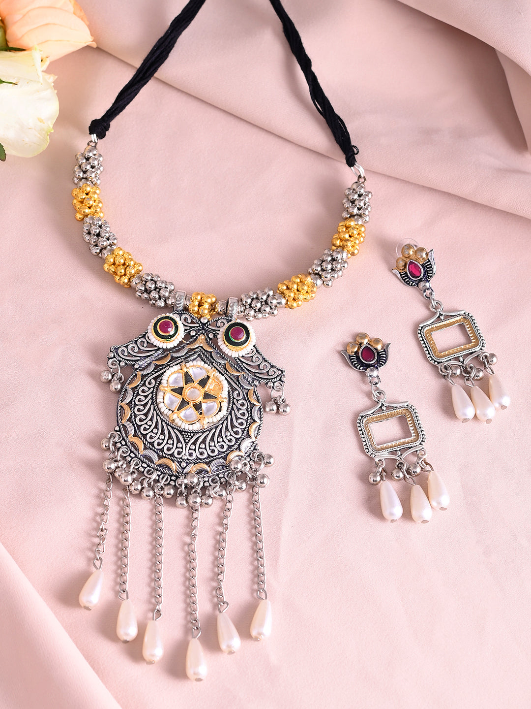 Traditional Oxidised Tribal Necklace Set With Earrings For Women | Boho Jewellery For Ethnic & Casual Wear