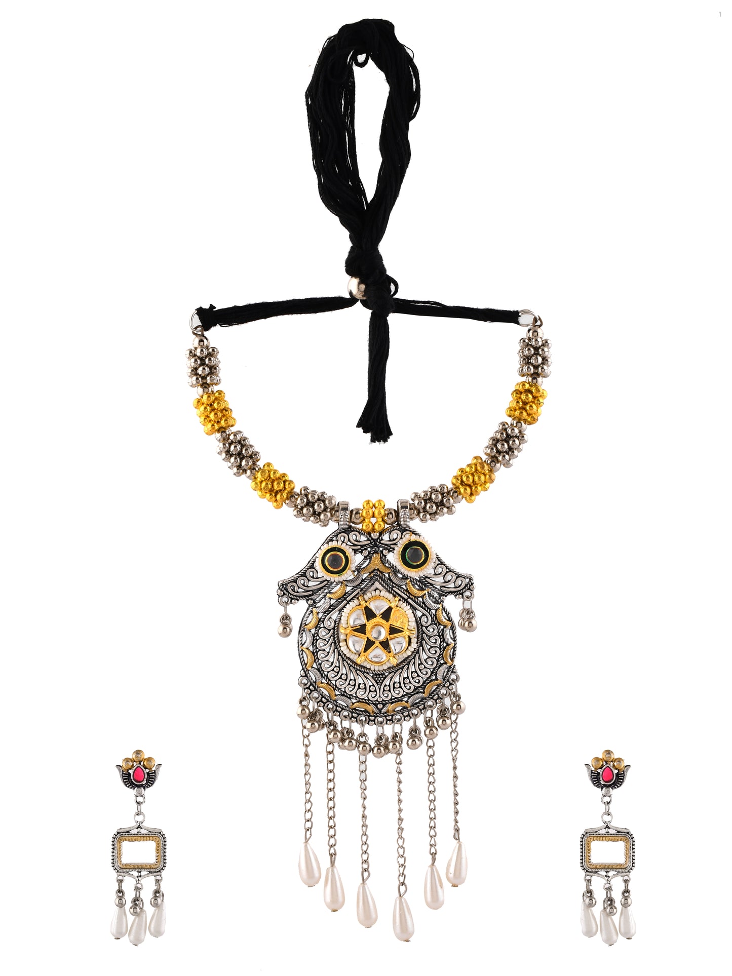 Traditional Oxidised Tribal Necklace Set With Earrings For Women | Boho Jewellery For Ethnic & Casual Wear